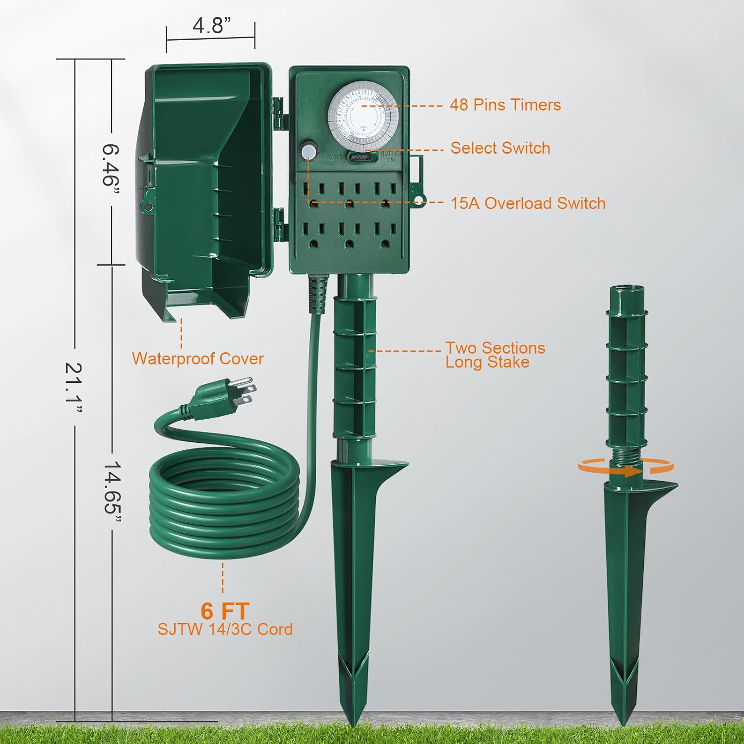 Thumbnail 6 de SURAIELEC USTM16B Outdoor Power Stake Timer, 6 Outlets, 24-Hour Schedule