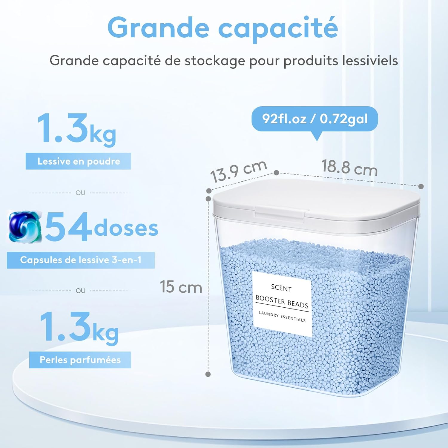 Thumbnail 3 de Lifewit lot de 4 boîtes de rangement pour lessive en capsules, poudre et accessoires (contenants transparents, étiquettes et cuillères, 2700 ml)