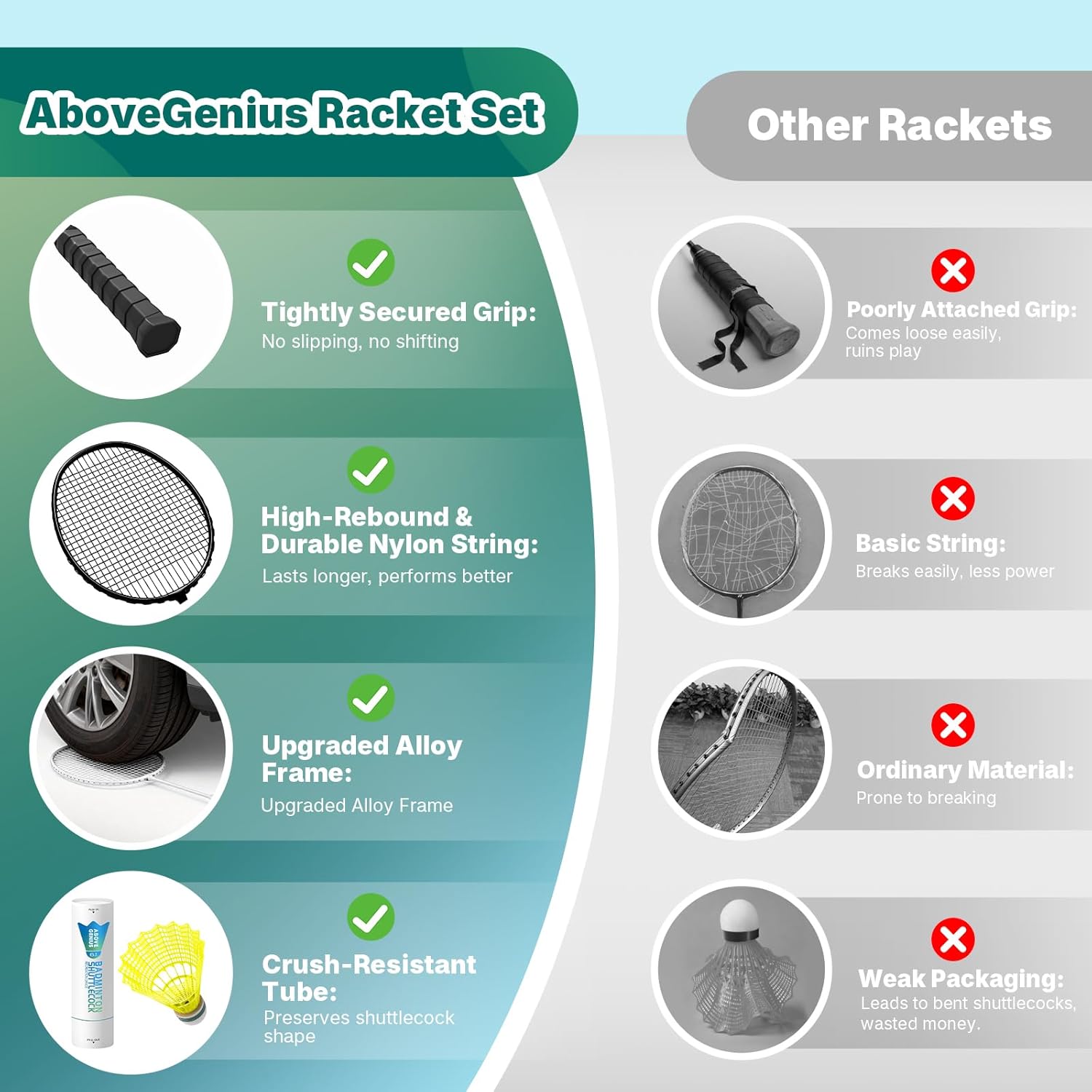 Detalle de AboveGenius Badminton Rackets Set for Outdoor Backyard Games