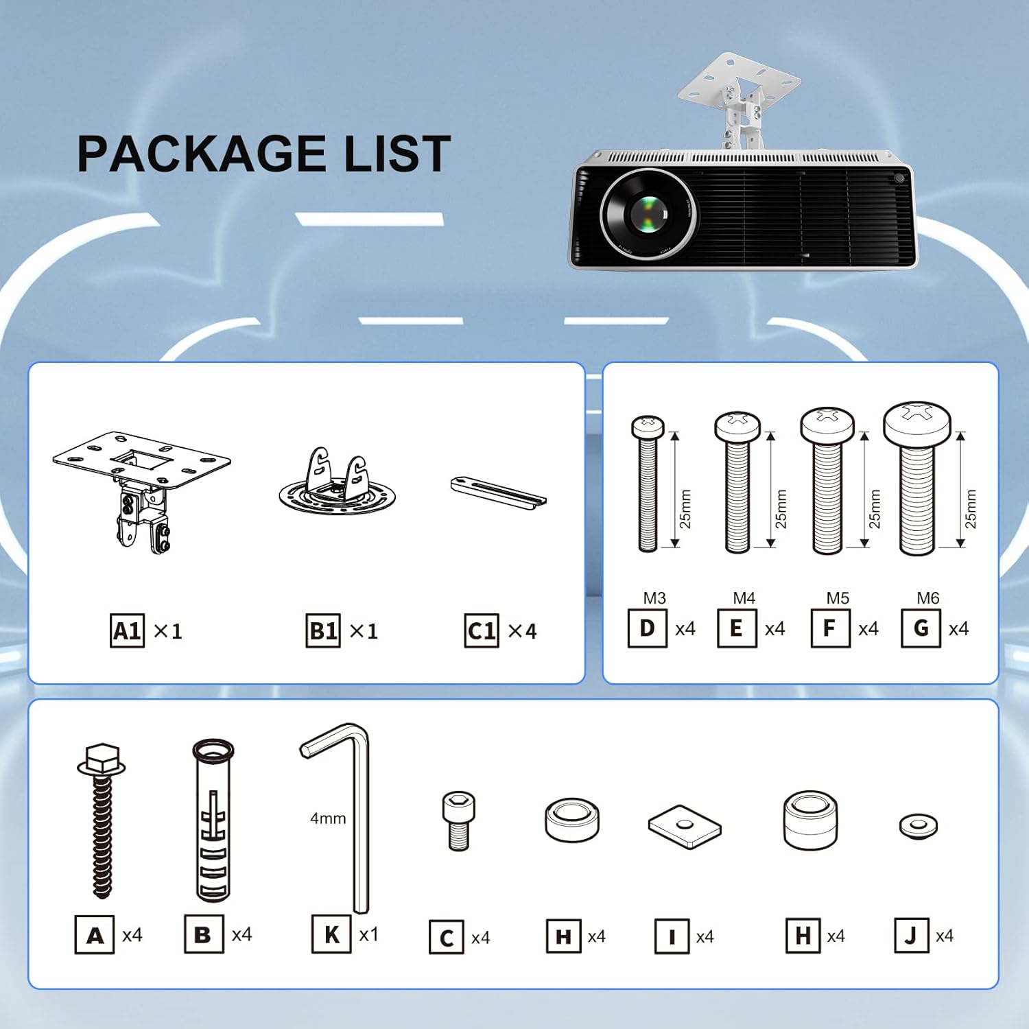 Thumbnail 6 de XINLEI PR14W Projector Ceiling Wall Mount – Universal, 360° Rotation, 40° Swivel, 30° Tilt
