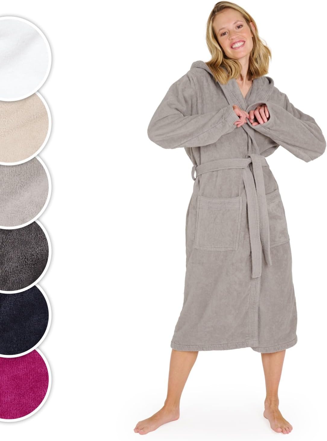 Detalle de Blumtal peignoir de bain femme en coton doux à capuche doublée et velours éponge, certifié Oeko-TEX®
