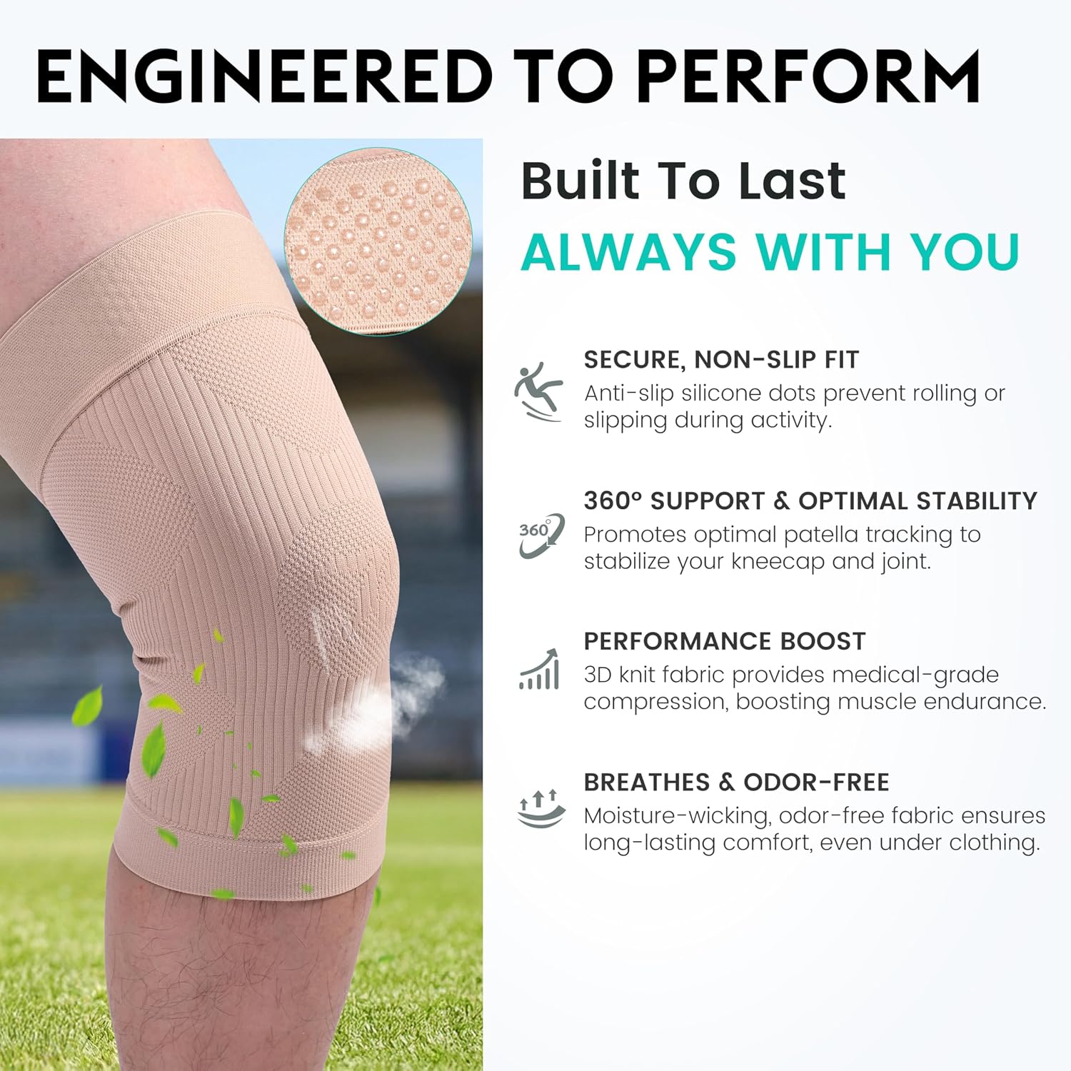 Detalle de KEKING XX-Large Knee Compression Sleeves, Beige Unisex Pair