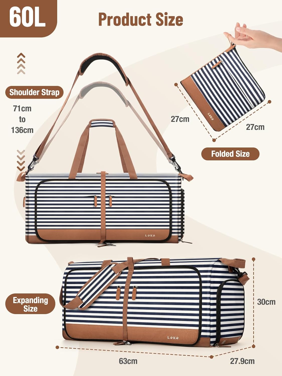 Detalle de Lekesky Reisetasche 60L für Damen