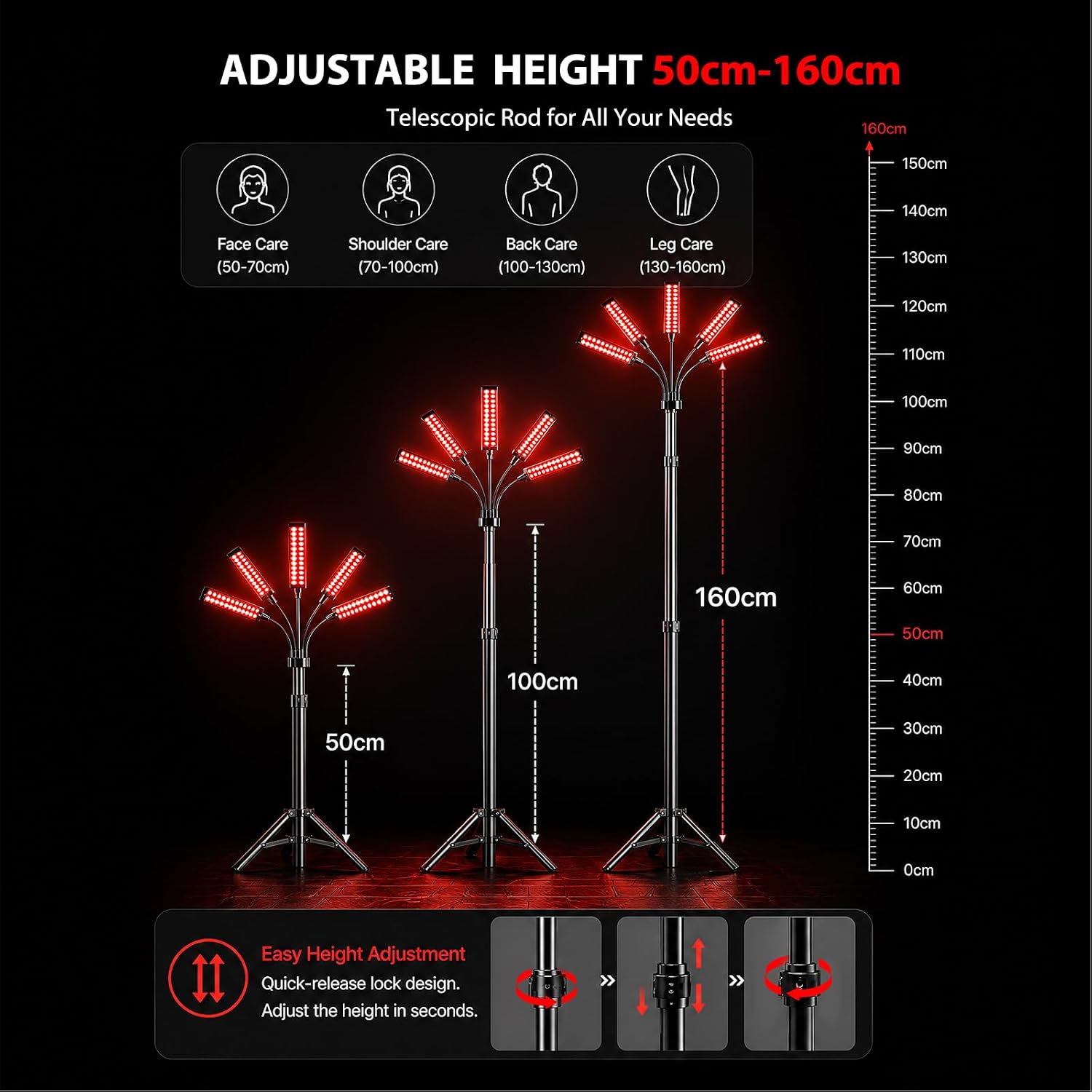 Detalle de FlaoAito Red Light Therapy Lamp with 5 Adjustable Heads