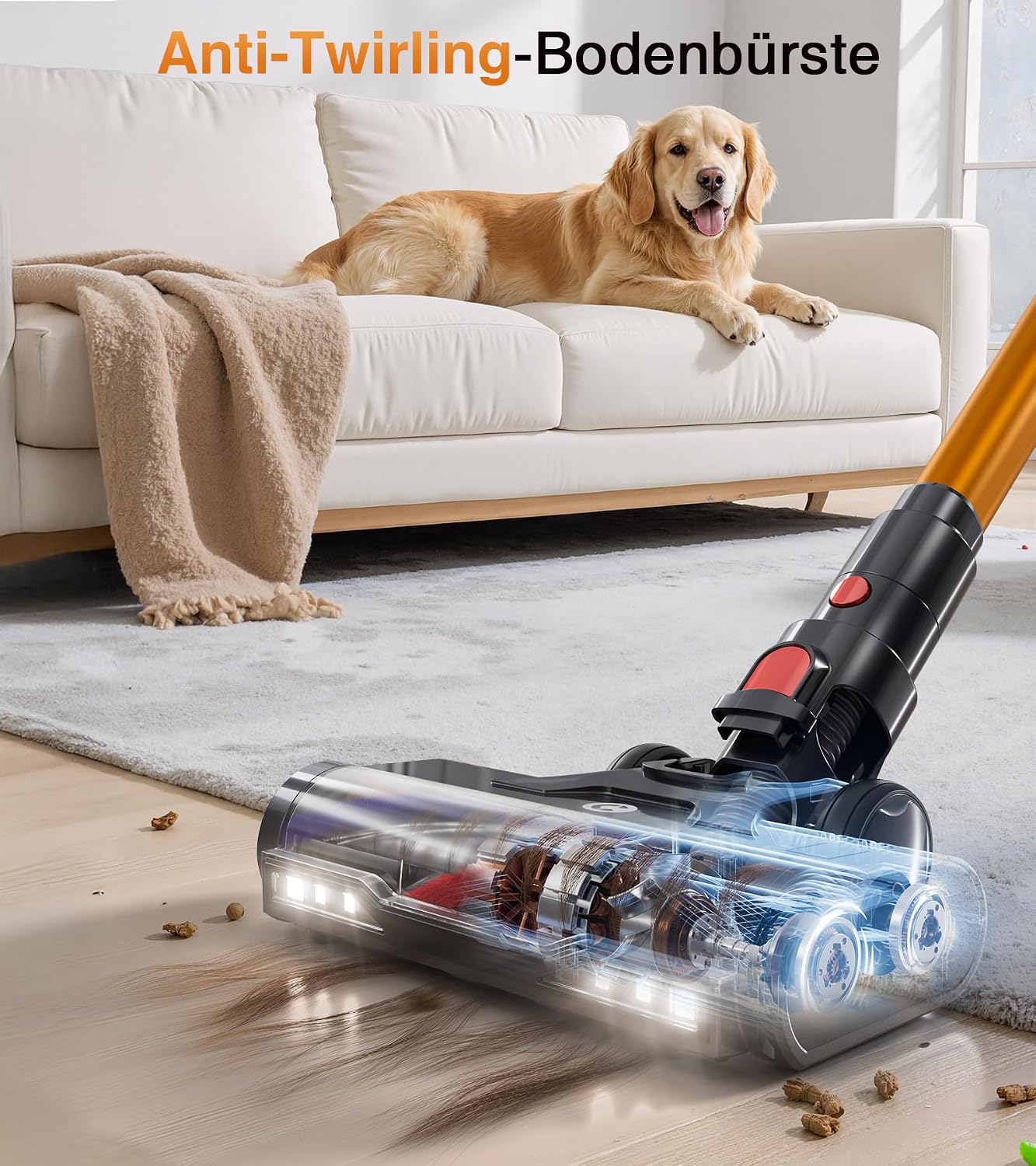 Detalle 2 de CHEBIO Akku Staubsauger 50000Pa/600W – kabellos, 75 Min., Anti-Tangle-Bürste, 1,8L