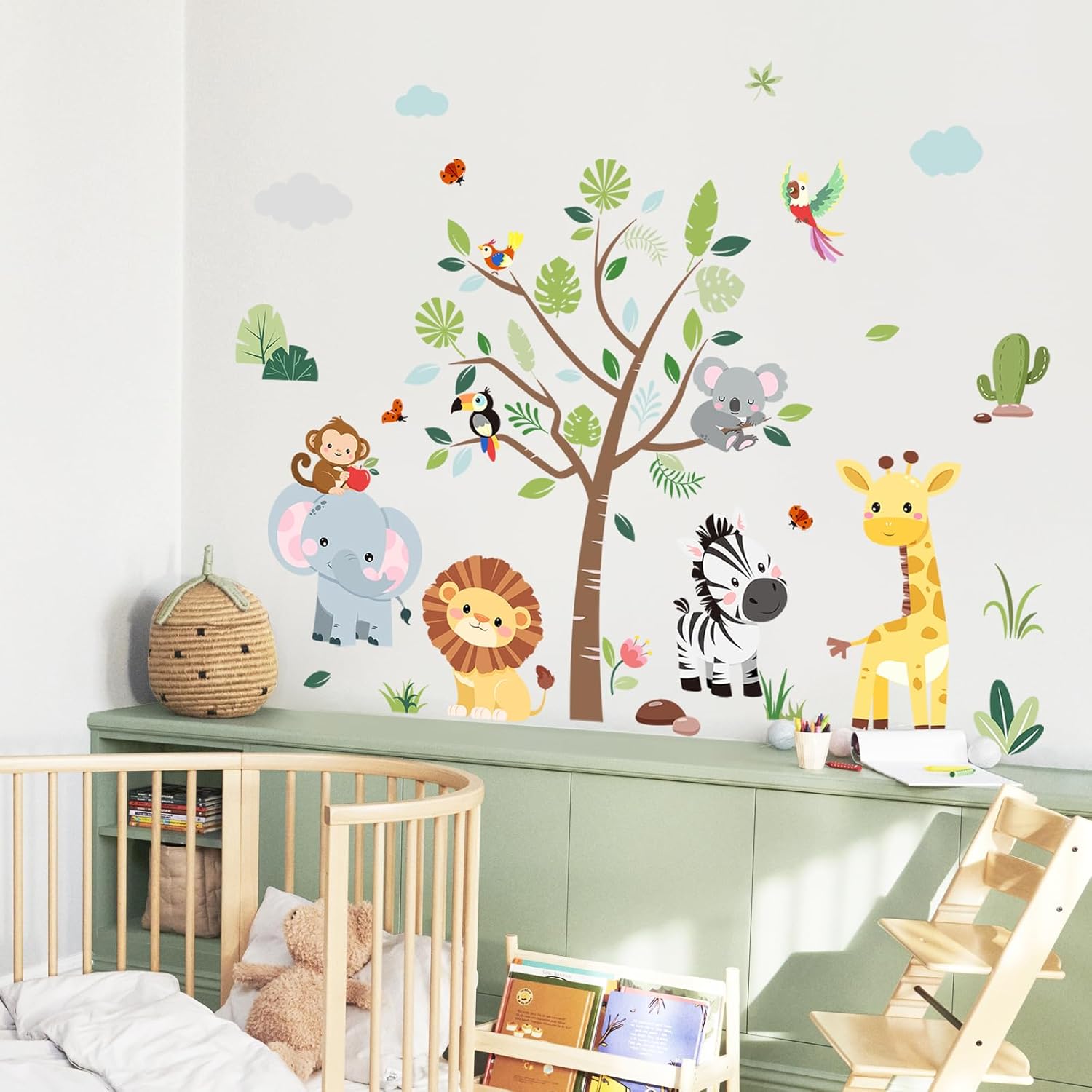 Thumbnail 4 de Supzone Jungle Animals Tree Wall Stickers: Safari Elephant, Giraffe, Lion & Zebra for Kids' Rooms