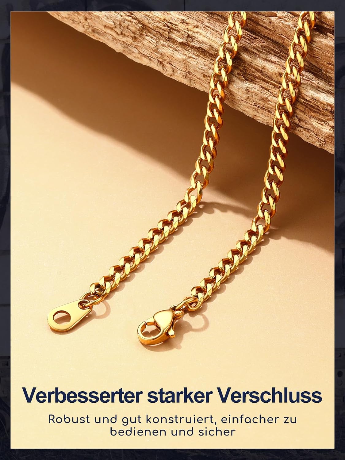 Thumbnail 4 de Suplight Herren Panzerkette Cuban Link 3/6/9mm – Edelstahl 316L, 36–76 cm, Silber/Gold/Schwarz