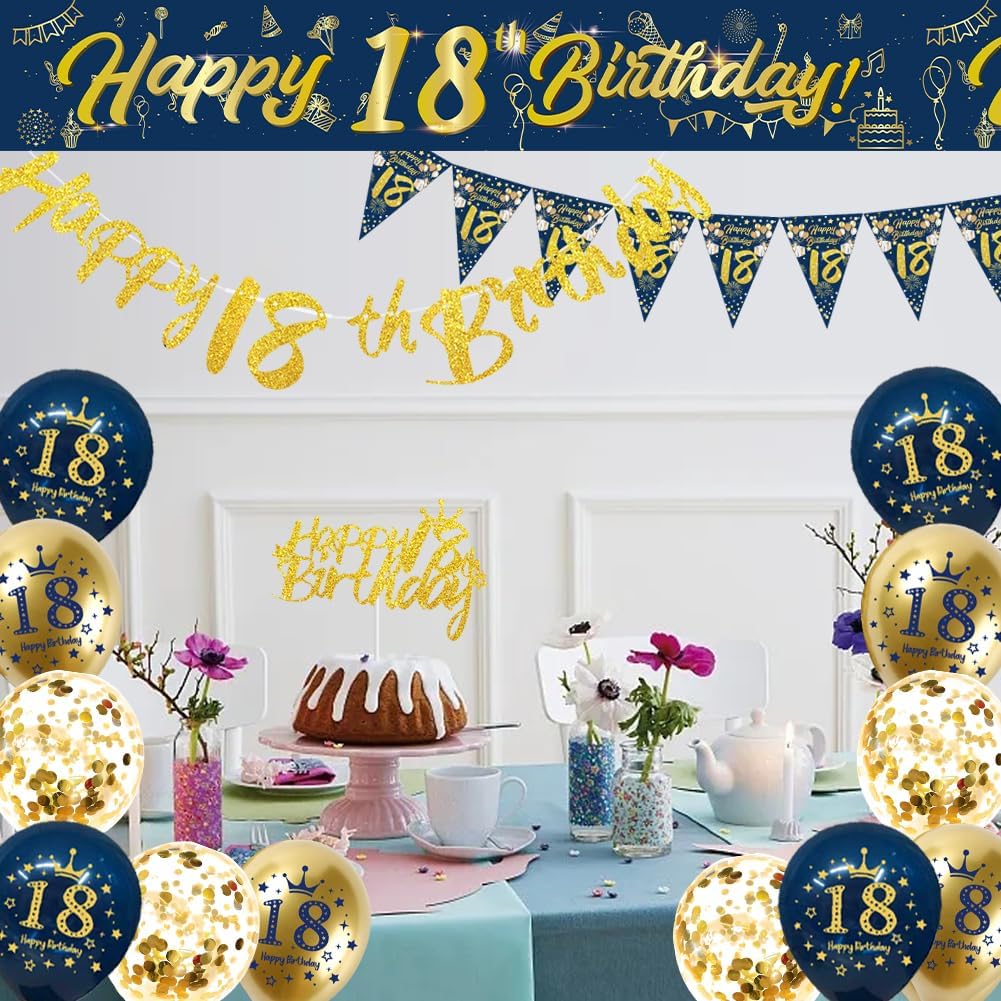 Detalle 2 de Blue Gold 18th Birthday Decorations Kit