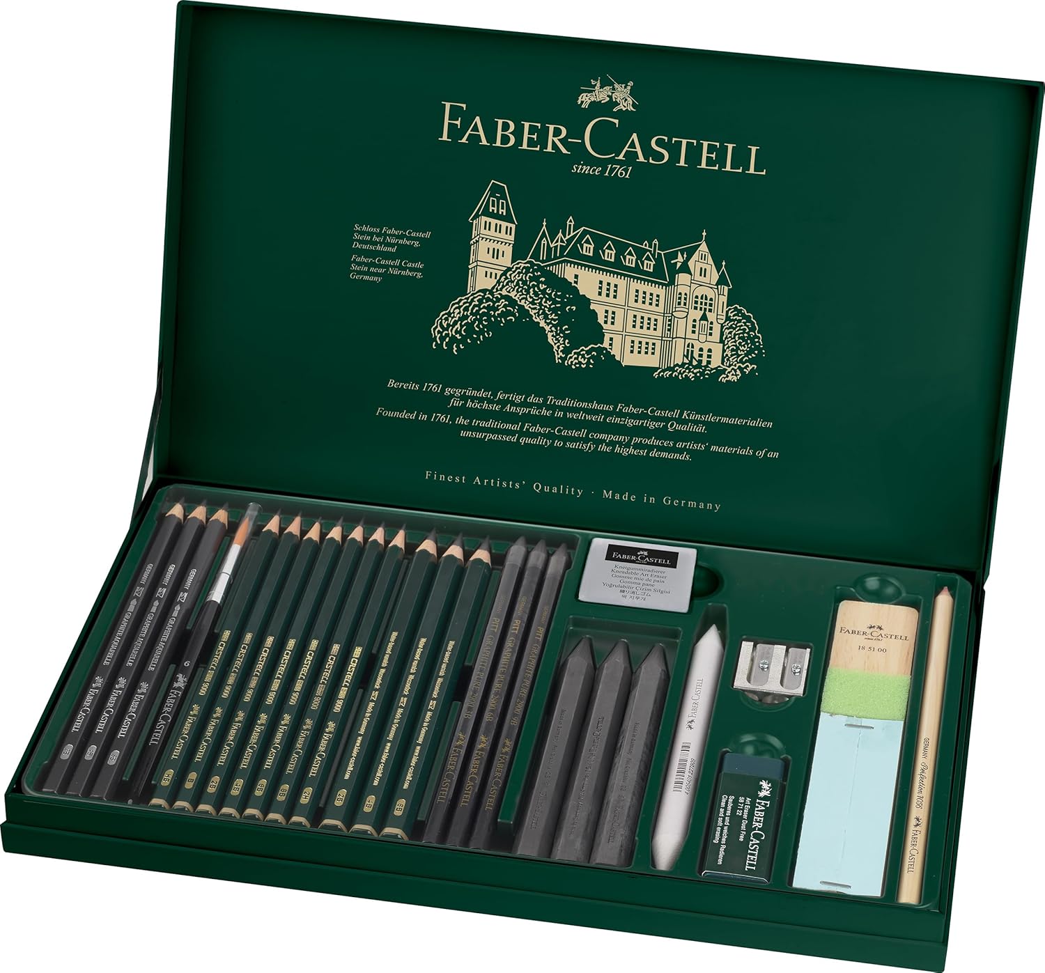 Detalle de FABER-CASTELL 112974 Pitt Graphite Set: kit professionale per schizzi e pigmenti grafite, 26 pezzi