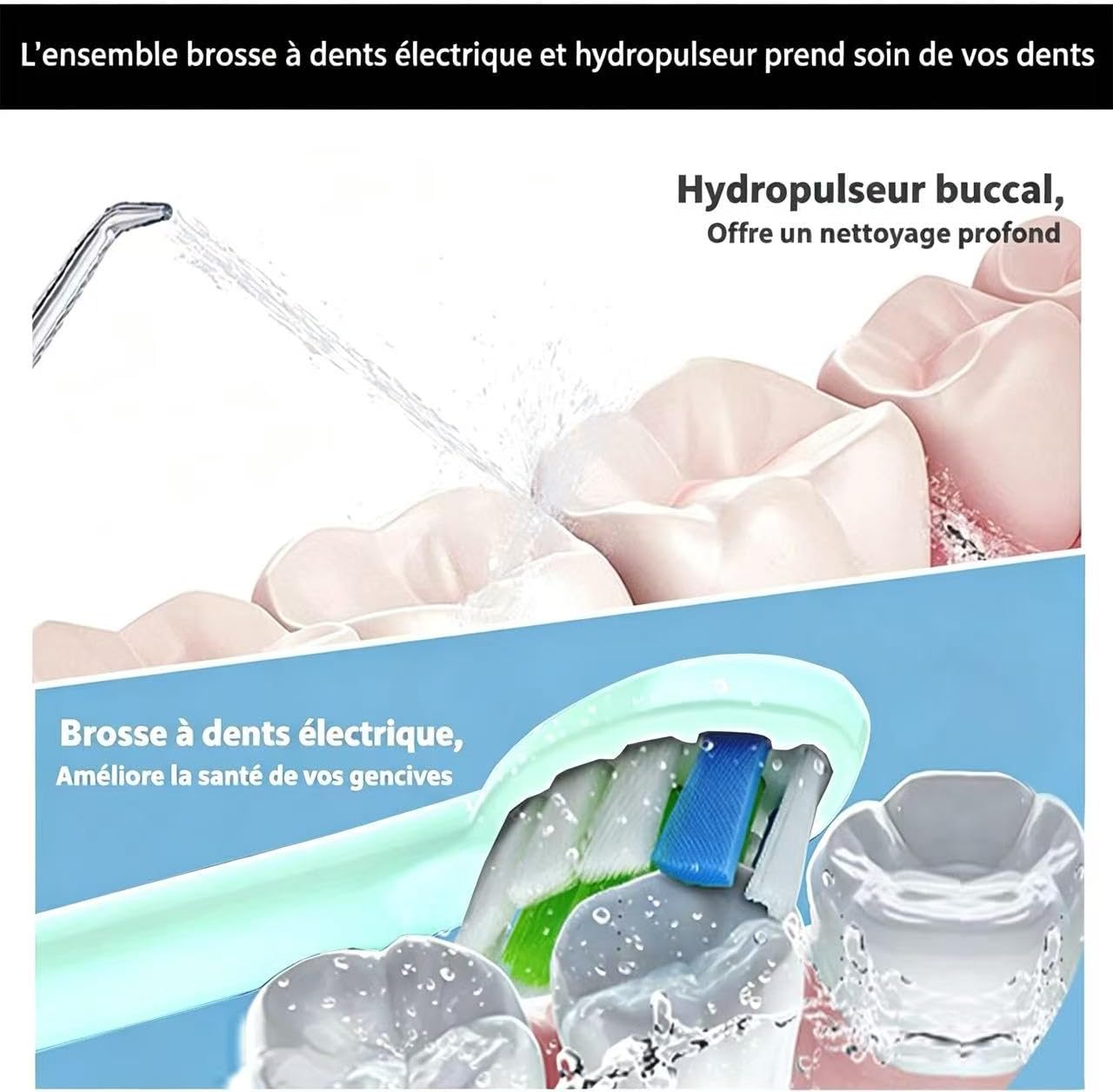 Thumbnail 4 de Kit de nettoyage buccal 2-1 : Hydropulseur dentaire et brosse à dents électrique (vert clair)