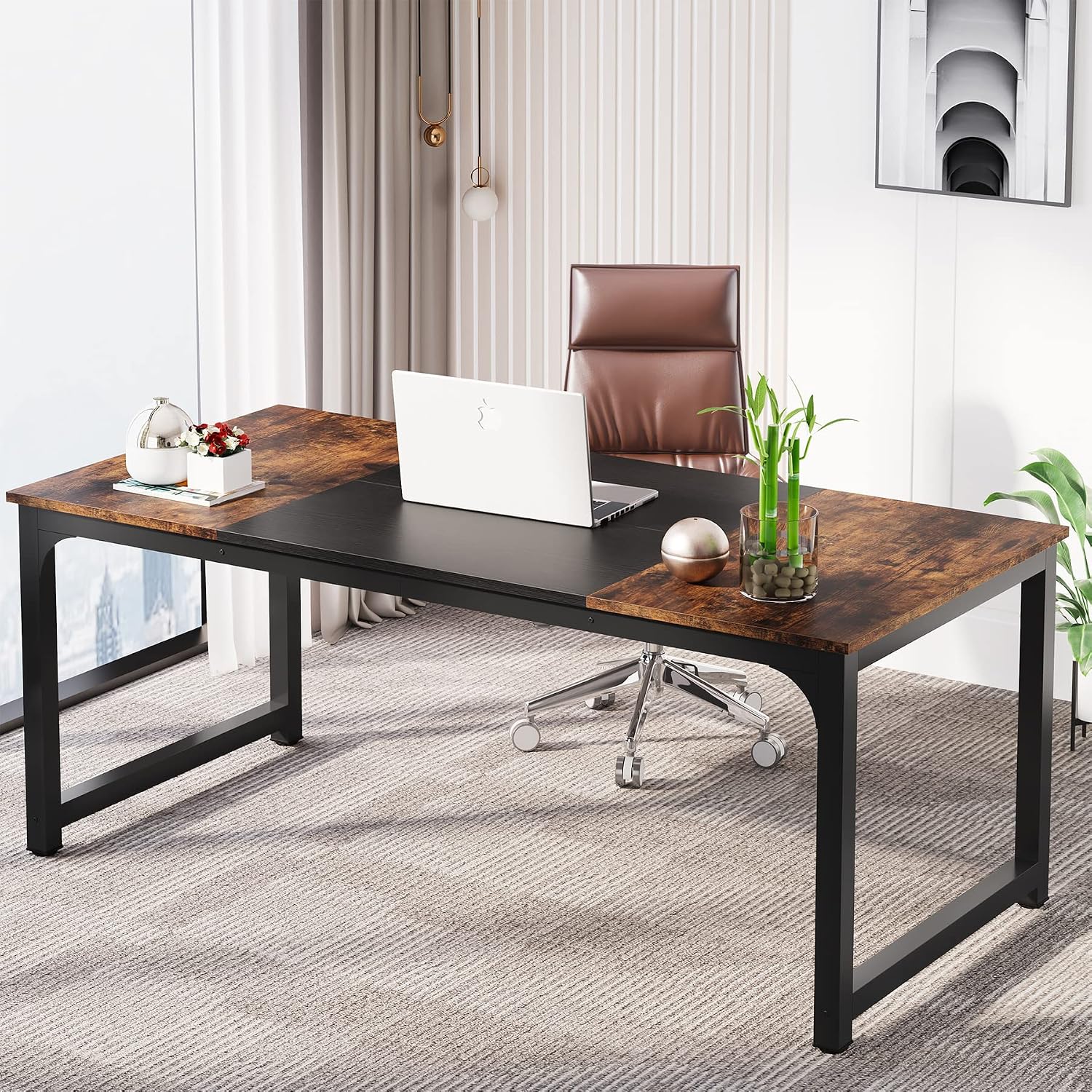 Thumbnail 1 de LITTLE TREE SU012 Executive Desk, 70.8-Inch Desktop, Metal Frame and Drawer