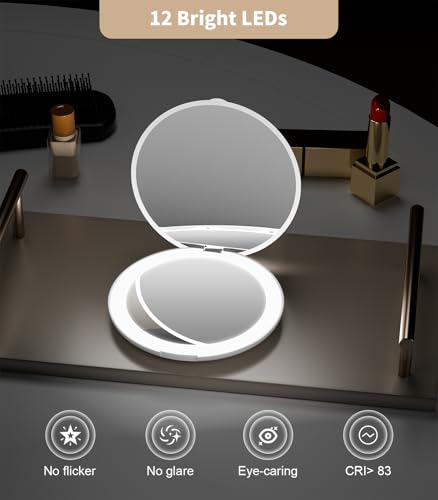 Detalle de WOBSION Compact Mirror with Light, 1x/10x Magnifying Pocket Mirrors