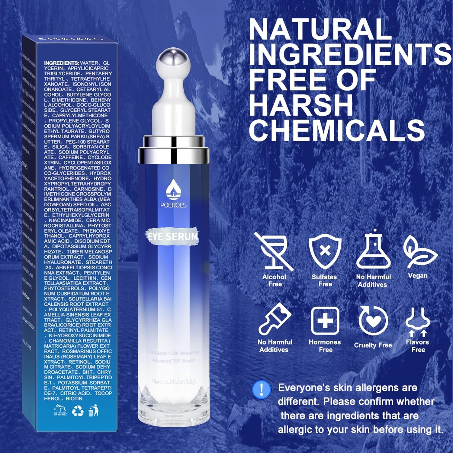 Detalle de Eye Serum with 8% Caffeine, 8% Retinol, Hyaluronic Acid & 360° Roller Massage Ball (0.5 fl. oz)