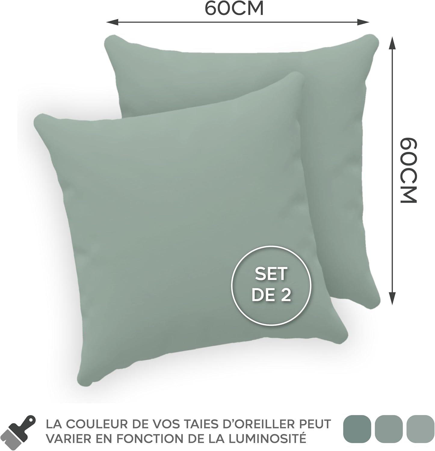 Thumbnail 1 de Twinzen® Taie Oreiller 60x60 (Lot de 2) – 100% coton jersey 150 g/m², fermeture éclair, certifiée Oeko-Tex