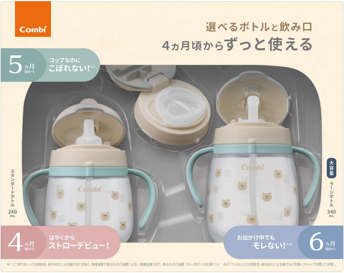 Detalle 2 de Combi ラクマグ プレミアムセット くまさん 240ml・340ml 25年モデル|3種の飲み口