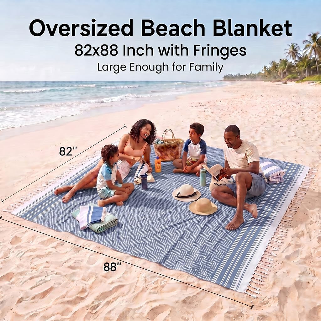 Thumbnail 1 de Yongoes Oversized Turkish Beach Towel Blanket (82 x 88 in) Cotton-Poly Blend Sandproof Throw for Adults