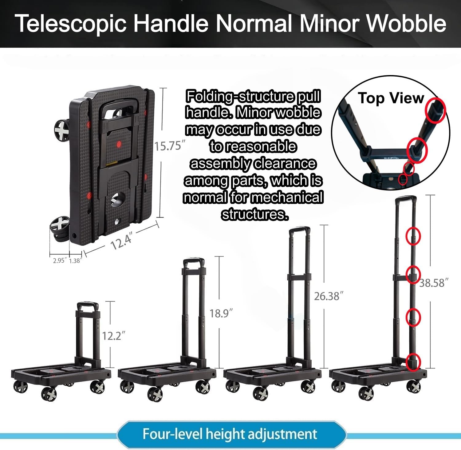 Detalle de GtIiFmTe GtIiFmTe-001 Foldable Hand Truck, 4 Swivel Wheels, 3 Bungee Cords