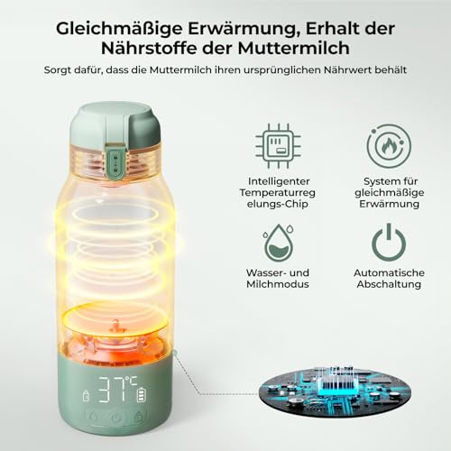 Detalle de Momcozy Flaschenwärmer unterwegs – schnelles, gleichmäßiges Erwärmen für Muttermilch und Wasser