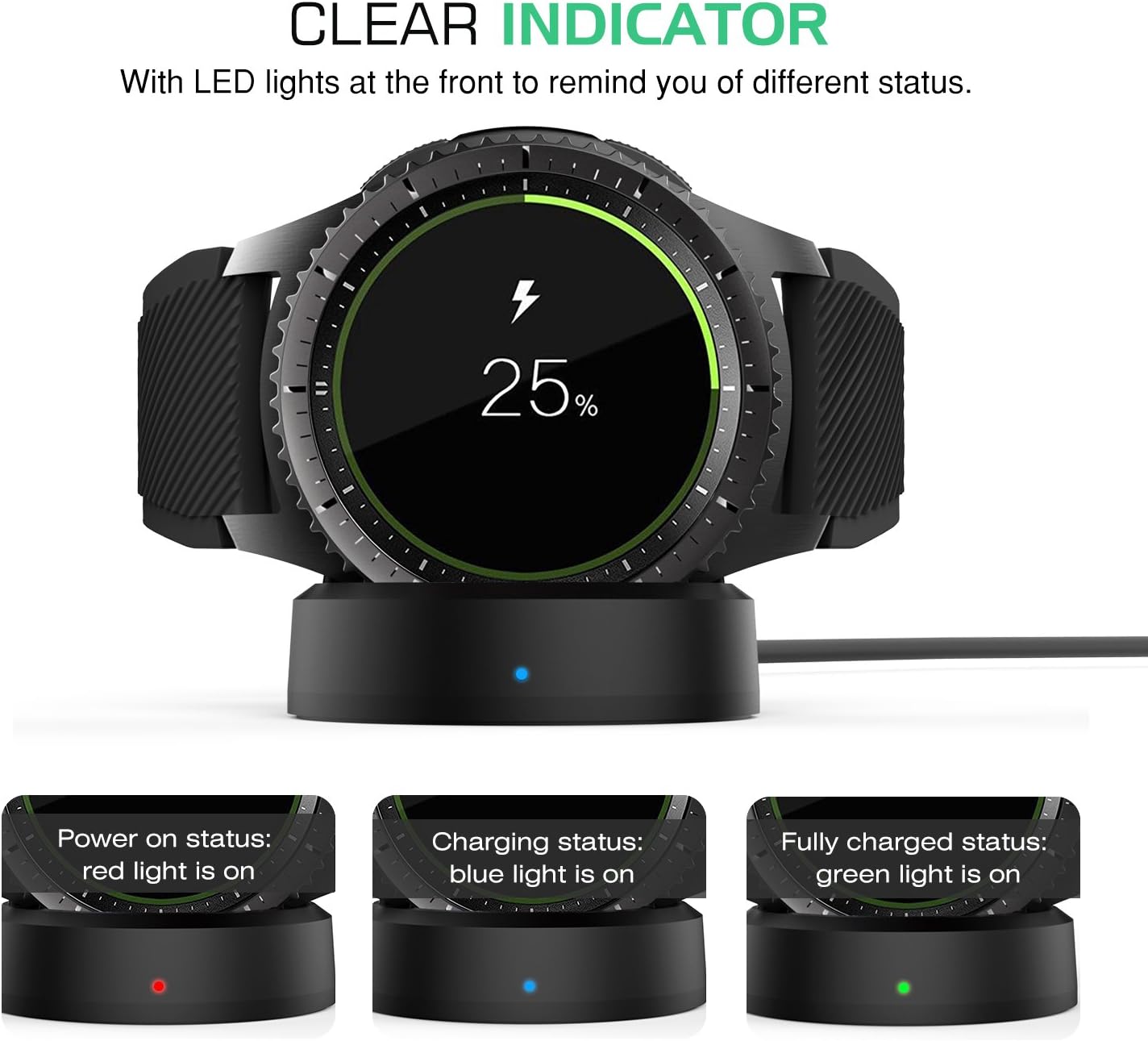 Detalle de MoKo Gear S3 replacement wireless charger for Samsung Gear S3 Classic SM-R770 & S3 Frontier SM-R760
