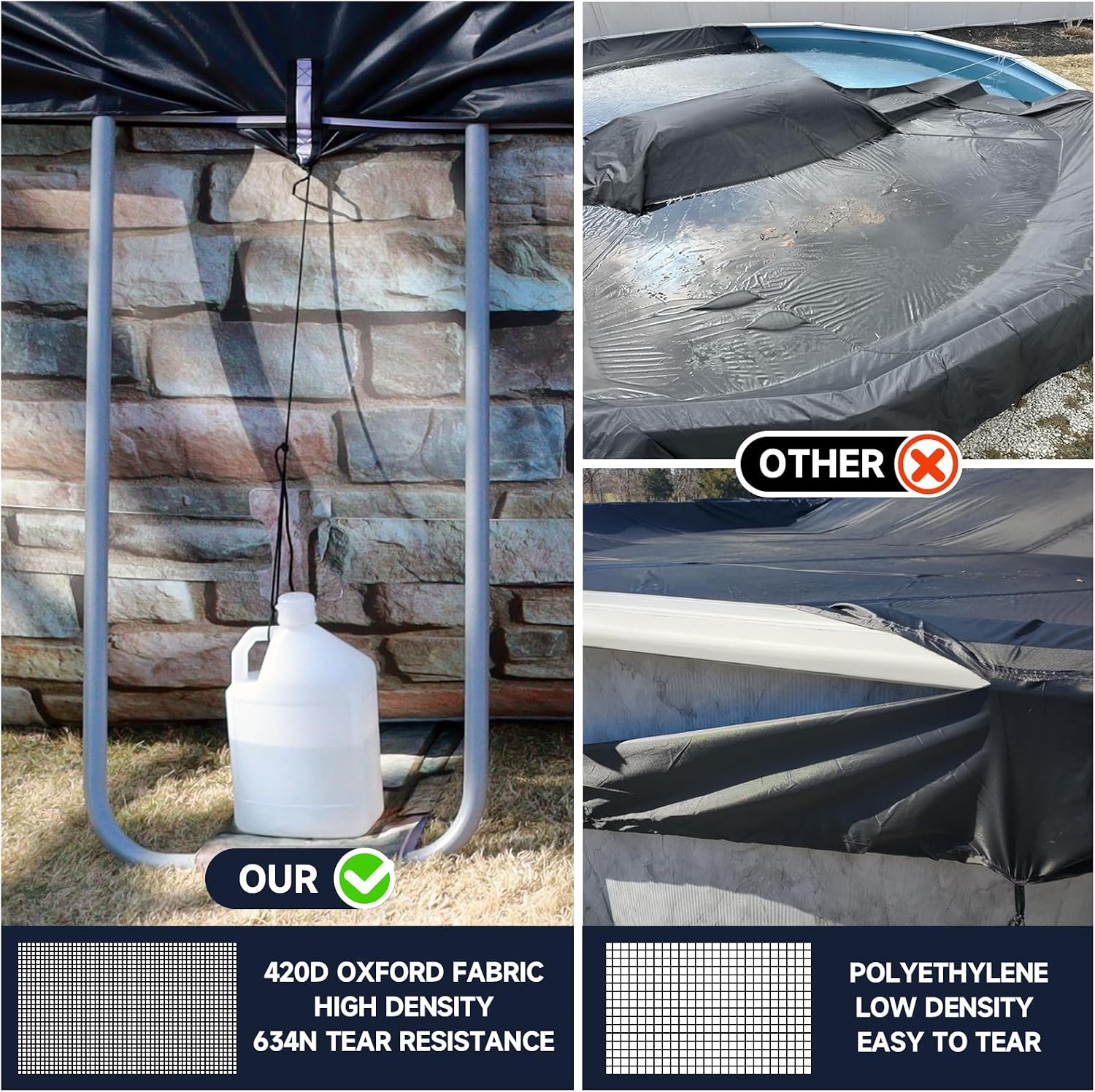 Thumbnail 6 de LXKCKJ 12X24 ft Pool Cover for Above Ground Pools (Oval/Rectangular) 420D Oxford, Tear-Resistant, Waterproof and UV-Protected
