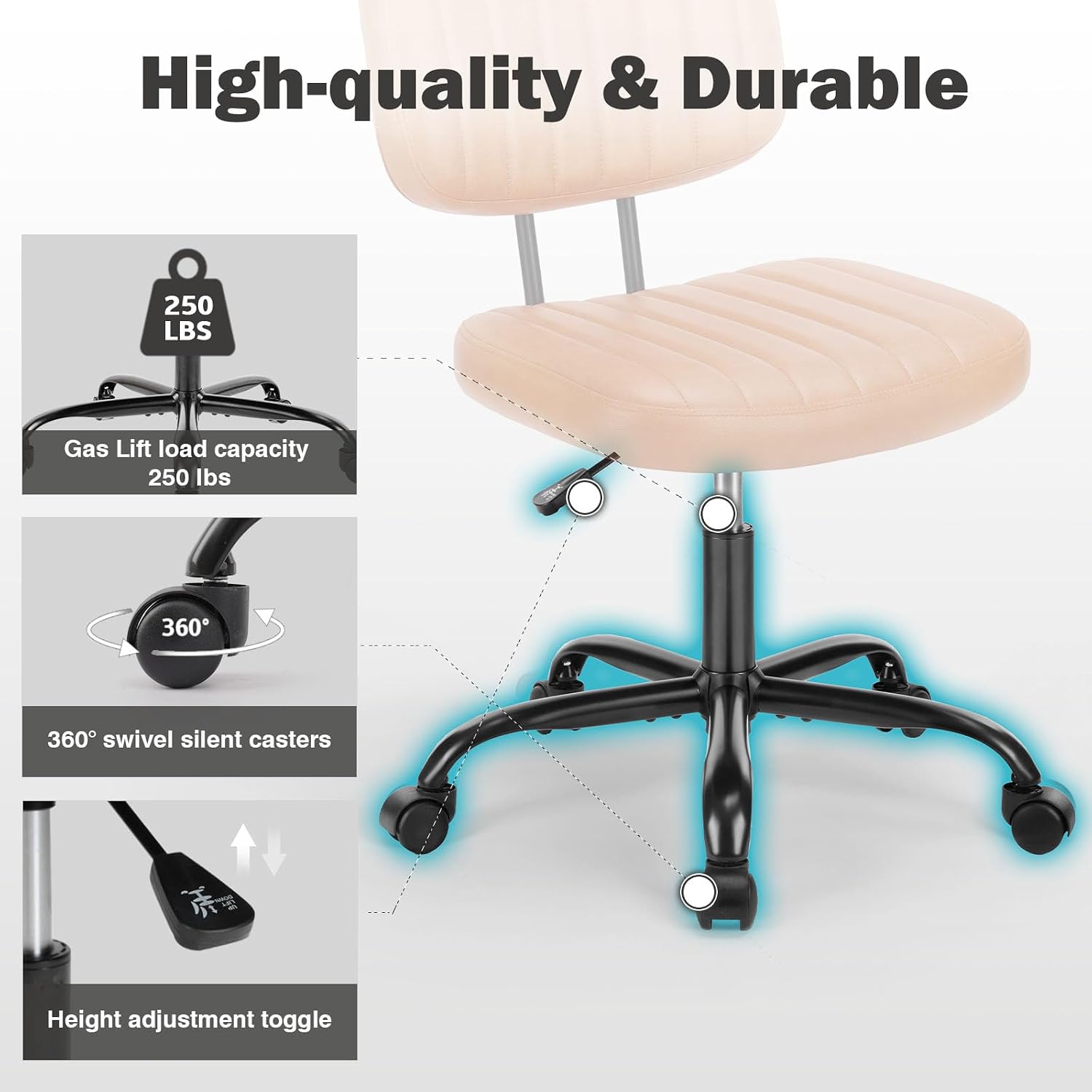 Detalle 1 de DUMOS Armless Desk Chair, PU Leather