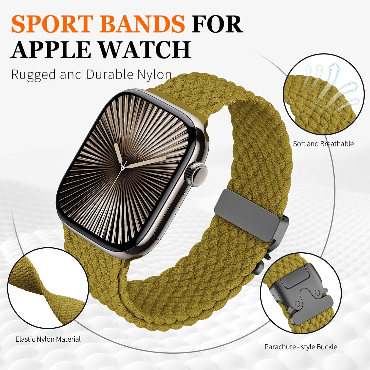 Detalle de YuiYuKa geflochtenes Nylon-Armband für Apple Watch Ultra/2 und Serie 10–1 (49/46/45/44/42/41/40/38 mm)