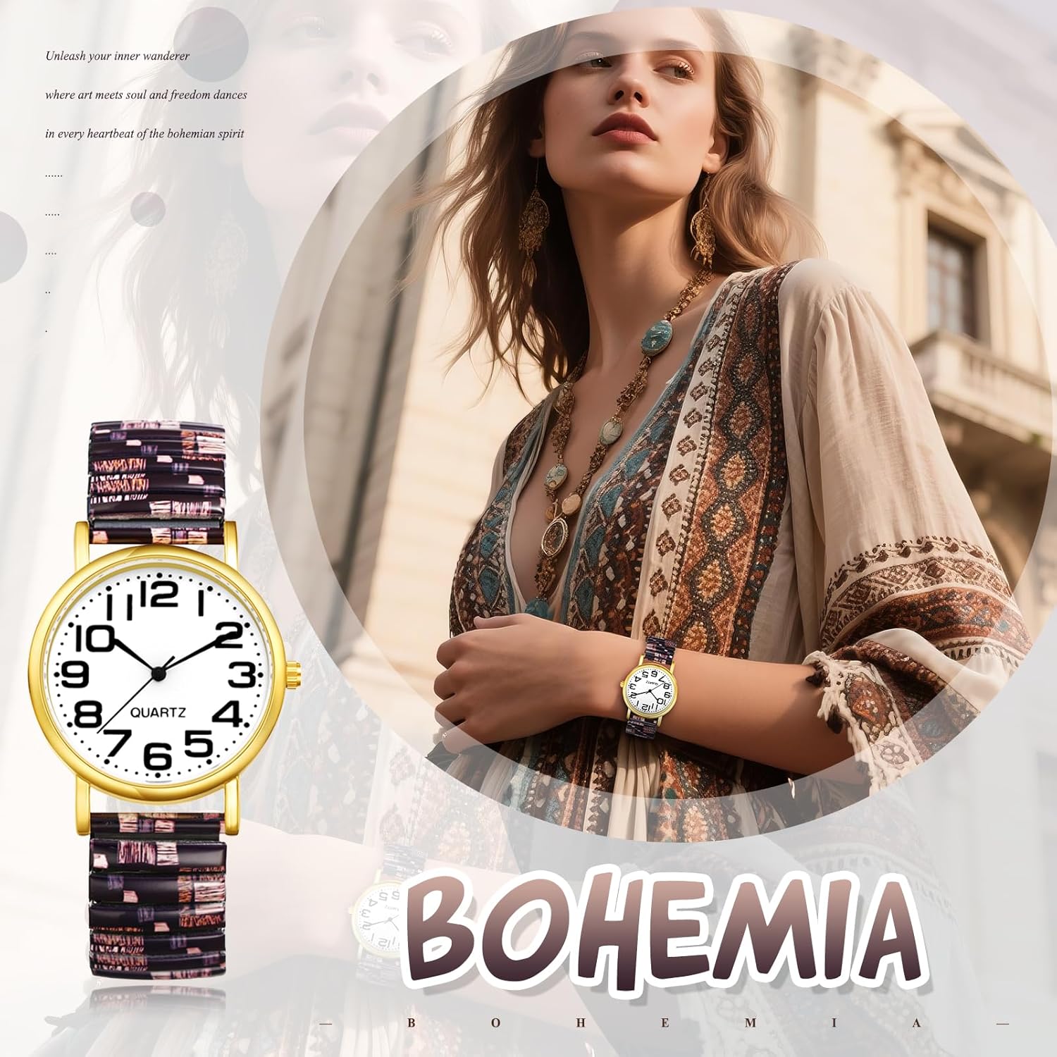 Thumbnail 5 de Avaner Damen Boho Stretchband-Armbanduhr mit großen arabischen Ziffern