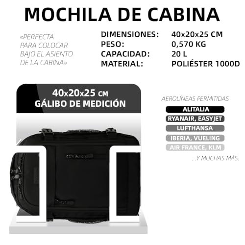 Detalle de RAYKONG Mochila Cabina Ryanair 40x20x25cm (20L) - Impermeable, 570 g, 1000D