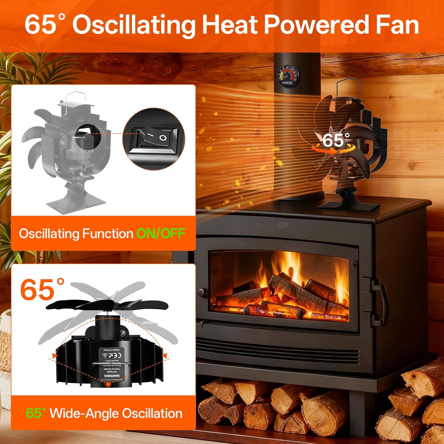 Detalle de JossaColar 8-Blade Oscillating Log Burner Fan (heat-powered, self-starting)