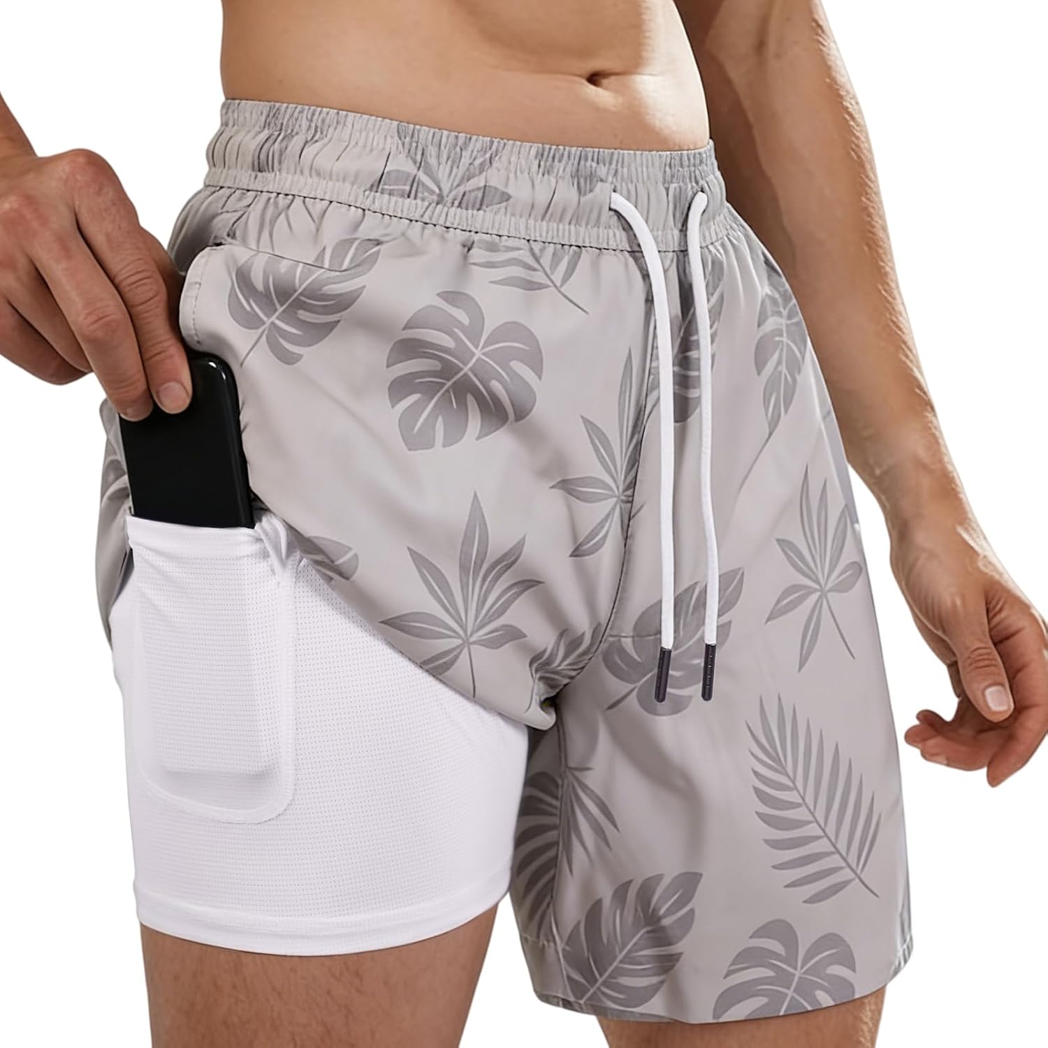 Detalle de KIVONERA 5" Men's Swim Shorts & Trunks with Compression Liner and Zip Pockets