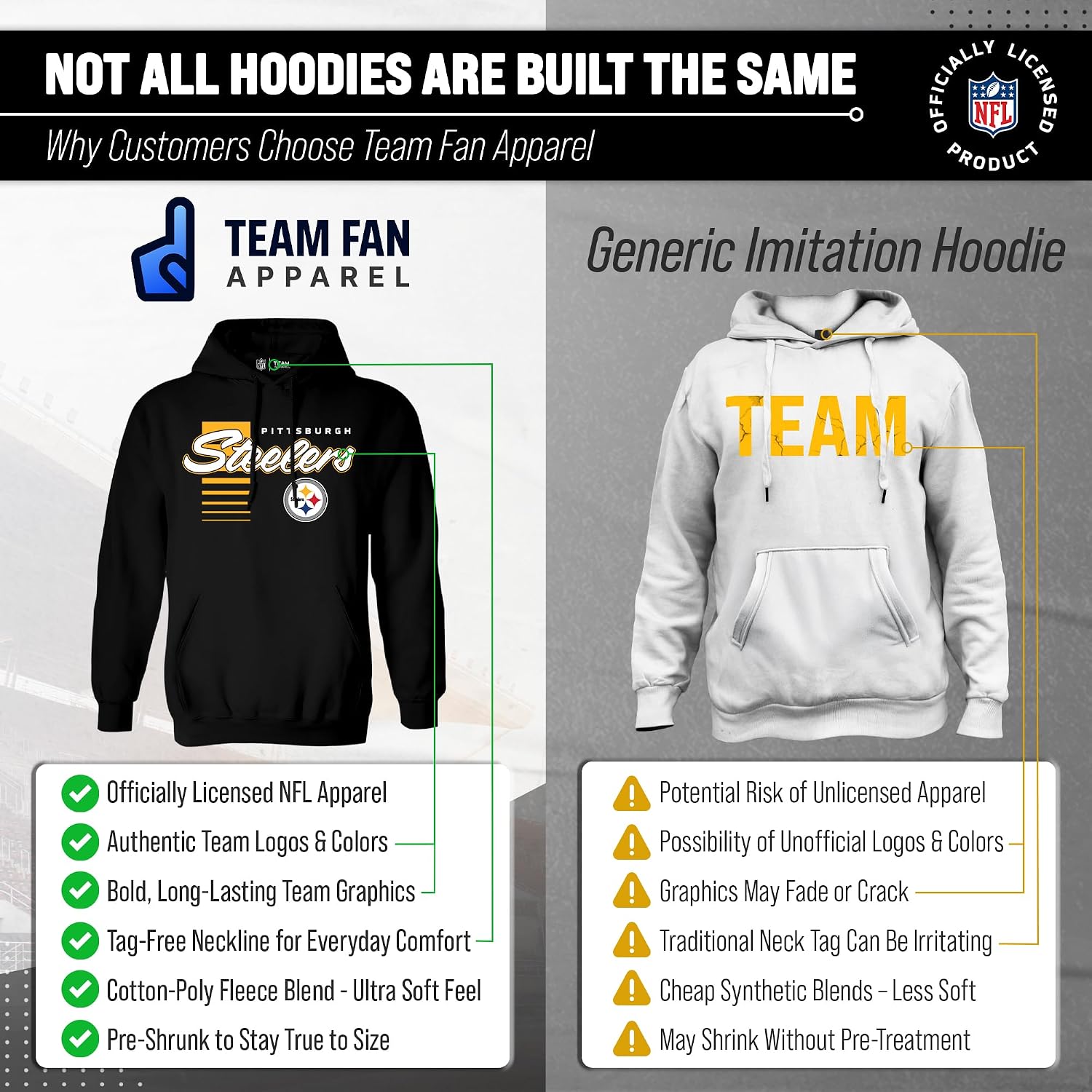 Detalle 2 de NFL Steelers Fleece Hoodie in Cotton-Polyester