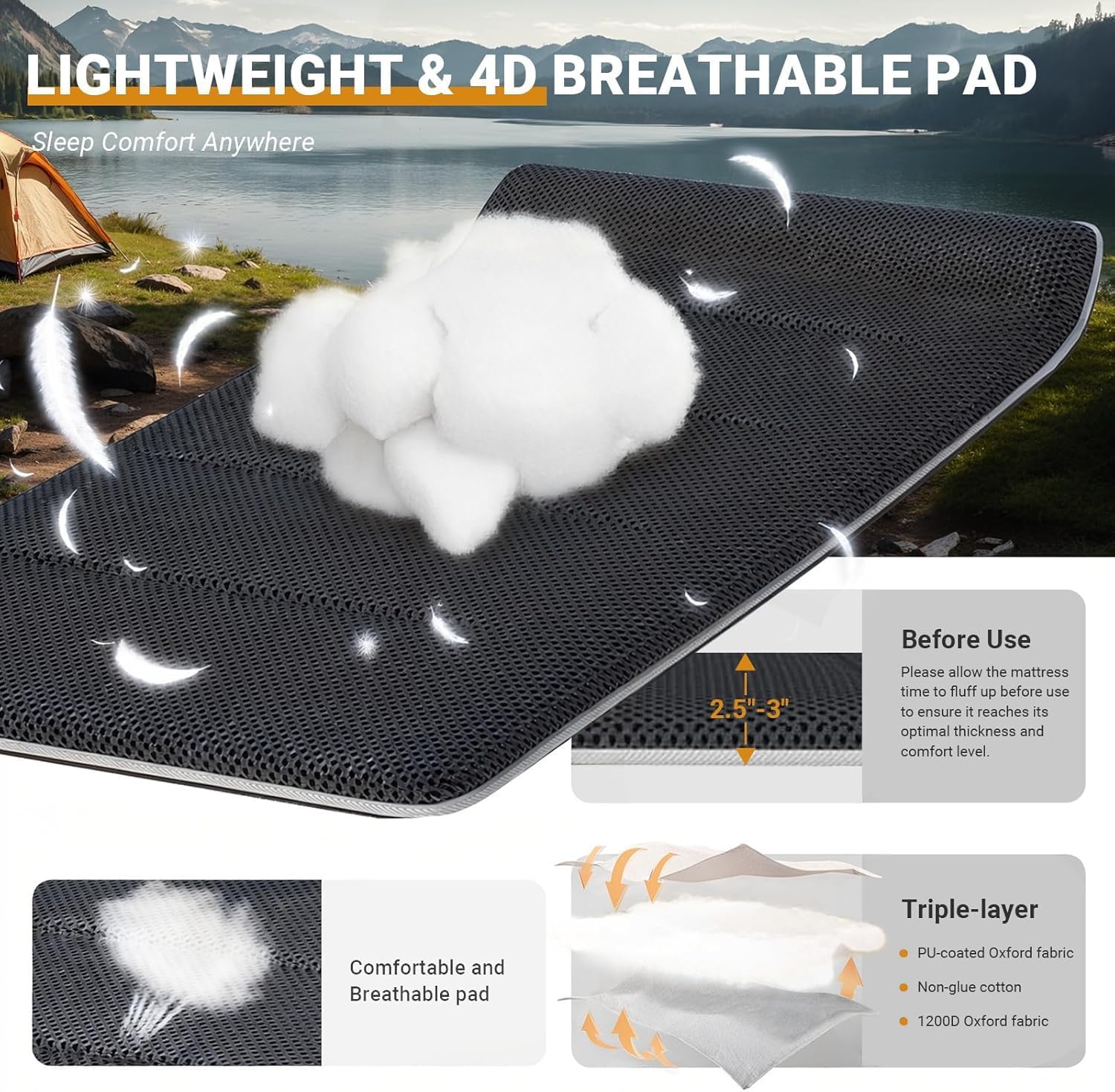 Thumbnail 4 de OVERMONT Oversized Folding Camping Bed 550 lbs