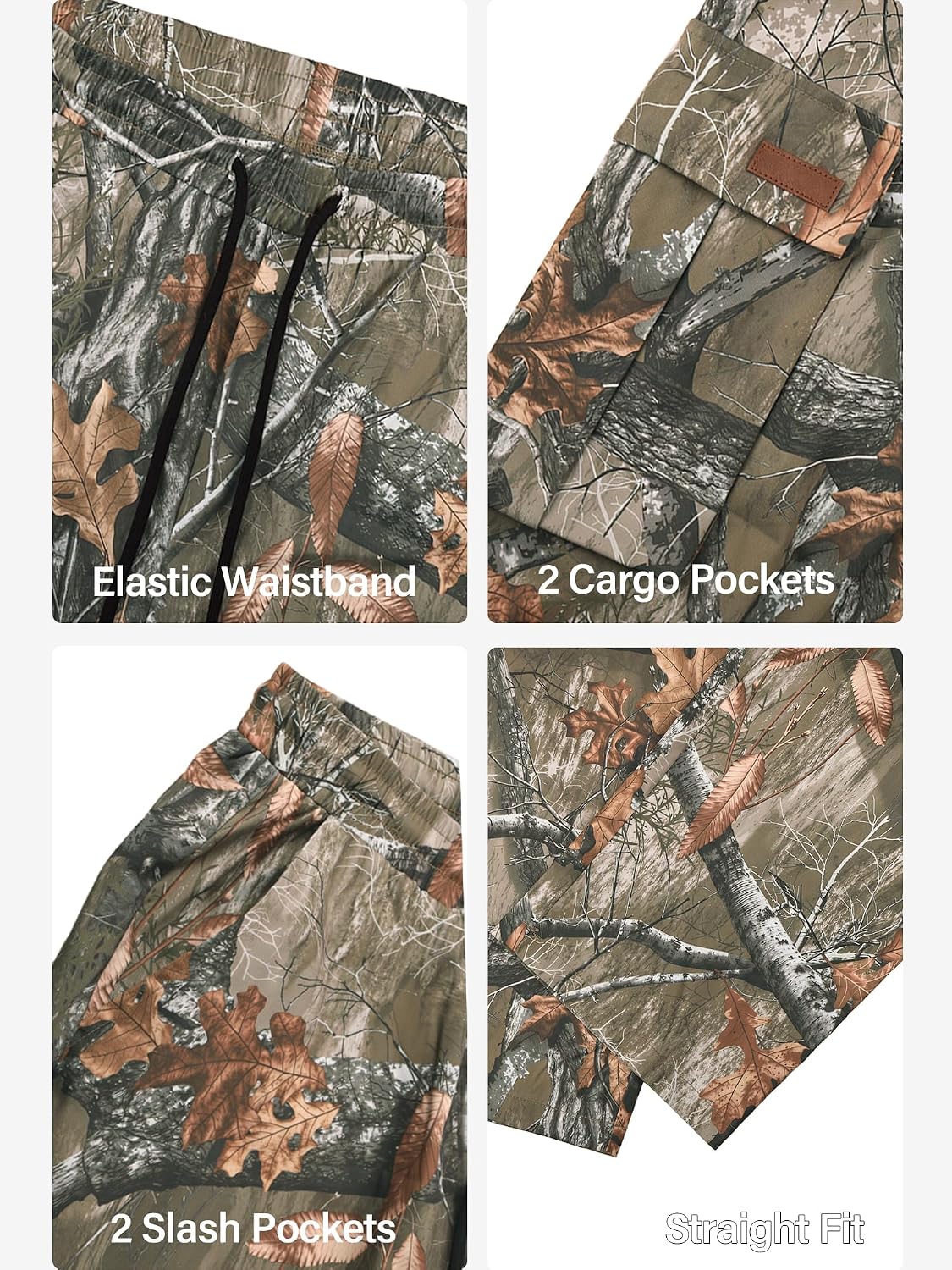 Detalle de PLEPAN Men’s Casual Cargo Pants with Drawstring Waist, Pockets & Relaxed Straight Fit