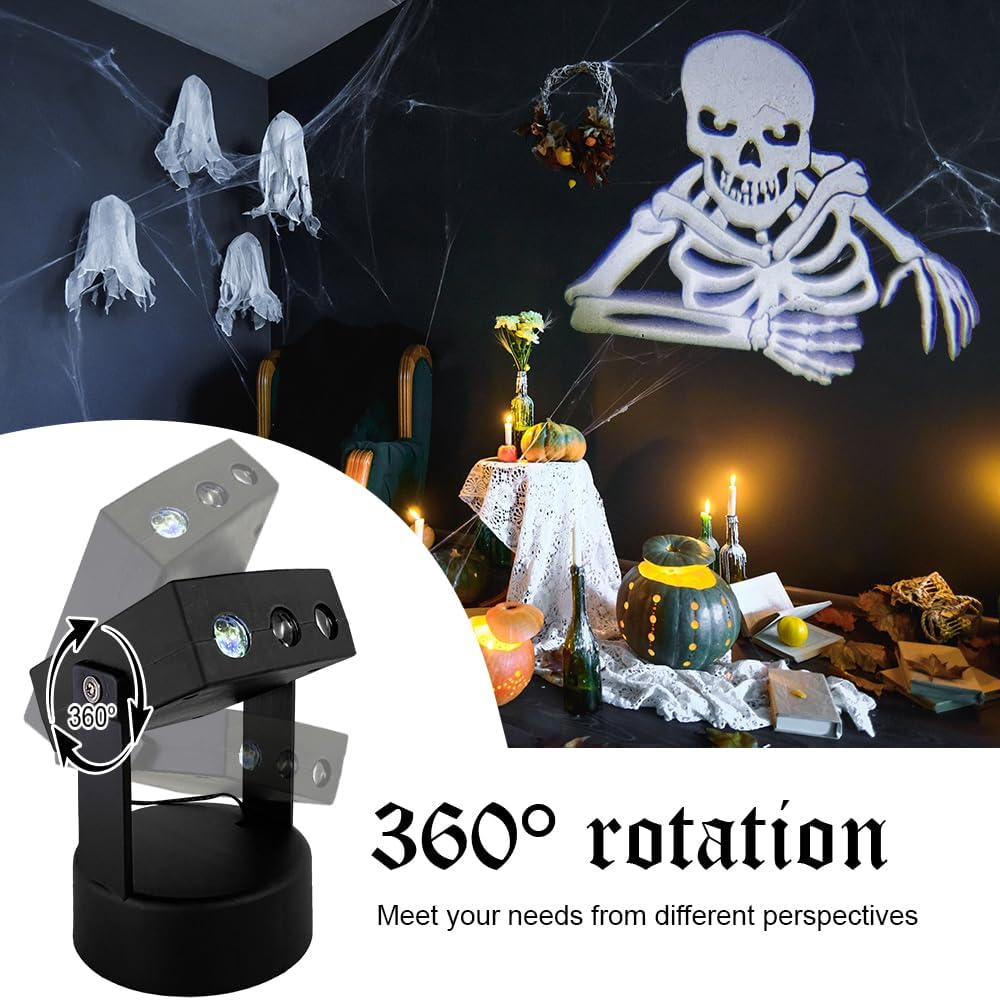 Thumbnail 6 de Bseical Halloweenprojektor med dynamisk 3D-dödskalleprojektion, LED och batteridrift