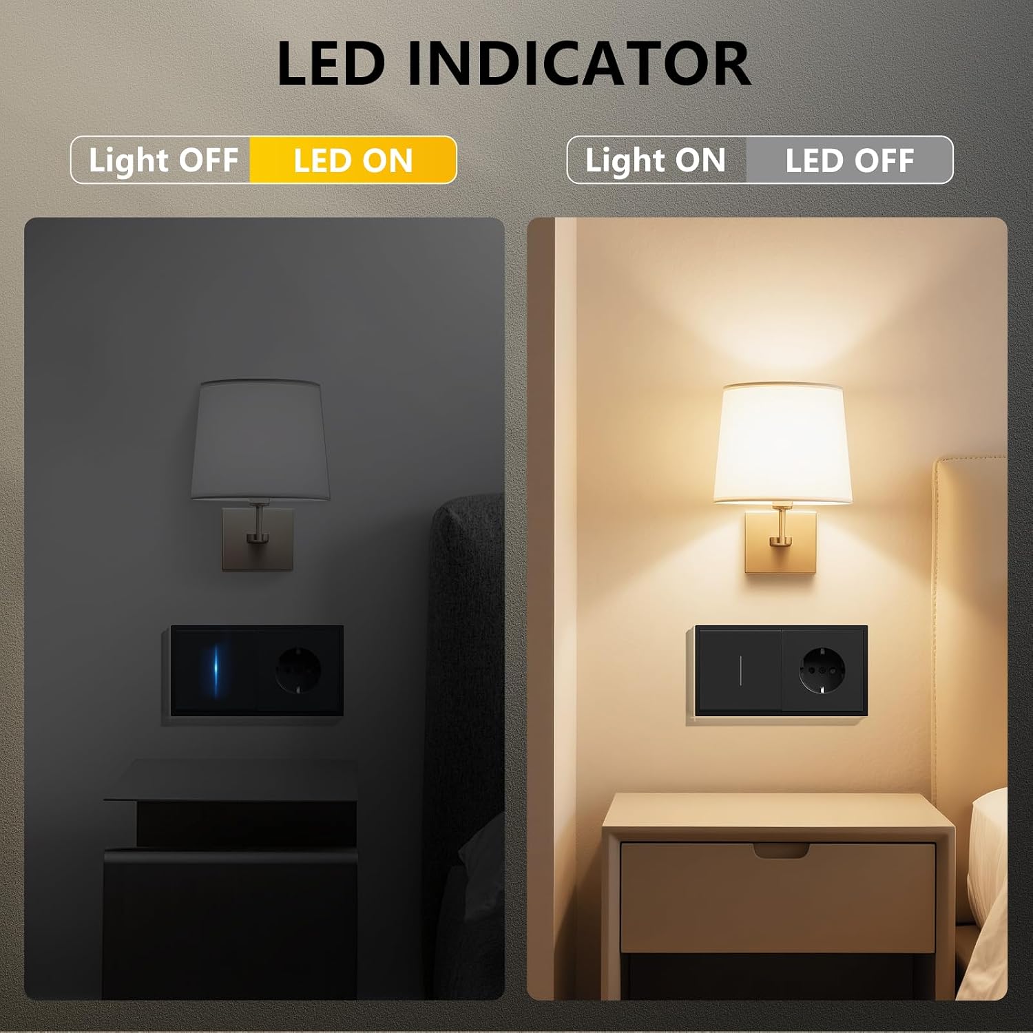 Thumbnail 6 de BSEEDLIFE Lichtschalter mit Steckdose – 1 Fach 1 Weg, Unterputz, Indikator, 80×150 mm, schwarzer PC-Rahmen