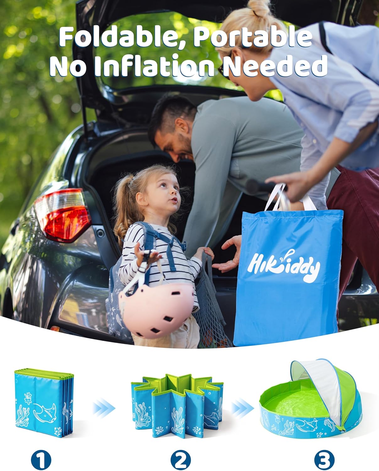 Thumbnail 5 de Hikiddy Foldable Kiddie Pool with Canopy (63in) – Extra Large Family Splash Pool for Outdoor Water Play