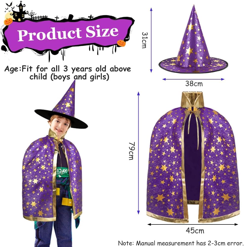 Detalle de AYBUY Wizard Cape Witch Cloak for Kids – Starry Gold Pattern Witch Costume Set