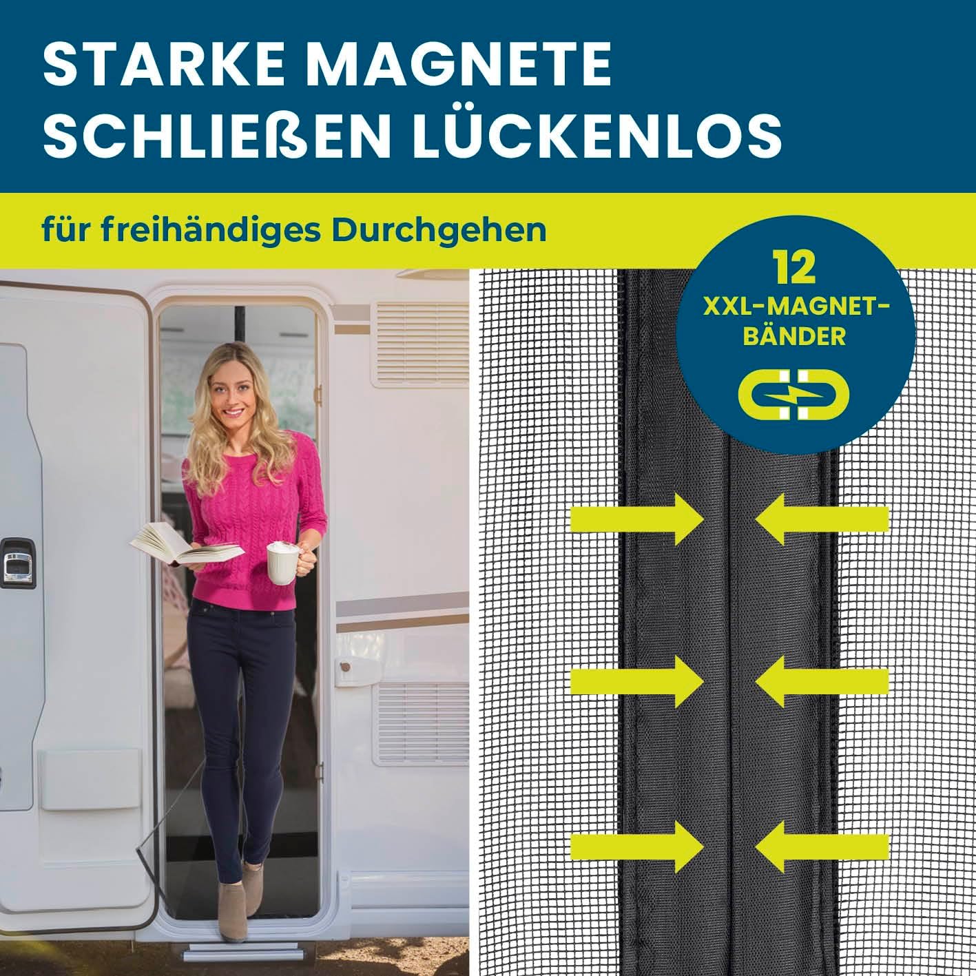 Detalle de Hoberg Insektenschutzvorhang für Campingwagen 60 x 180 cm mit XXL-Magnetbändern – selbstschließend