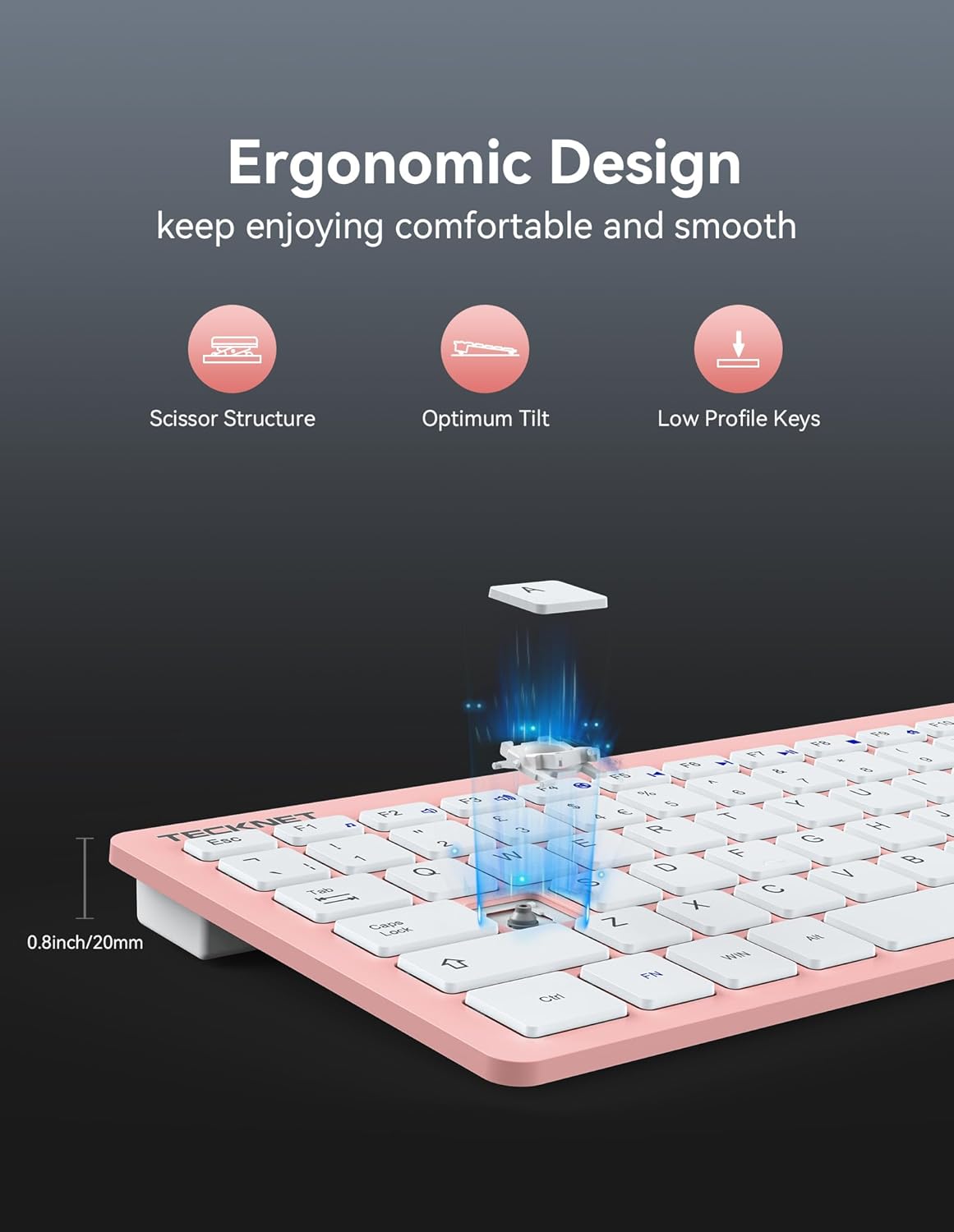 Thumbnail 4 de TECKNET 2.4G Wireless Keyboard for Windows/Chrome OS (UK Layout) – Compact, Silent and Battery-Efficient
