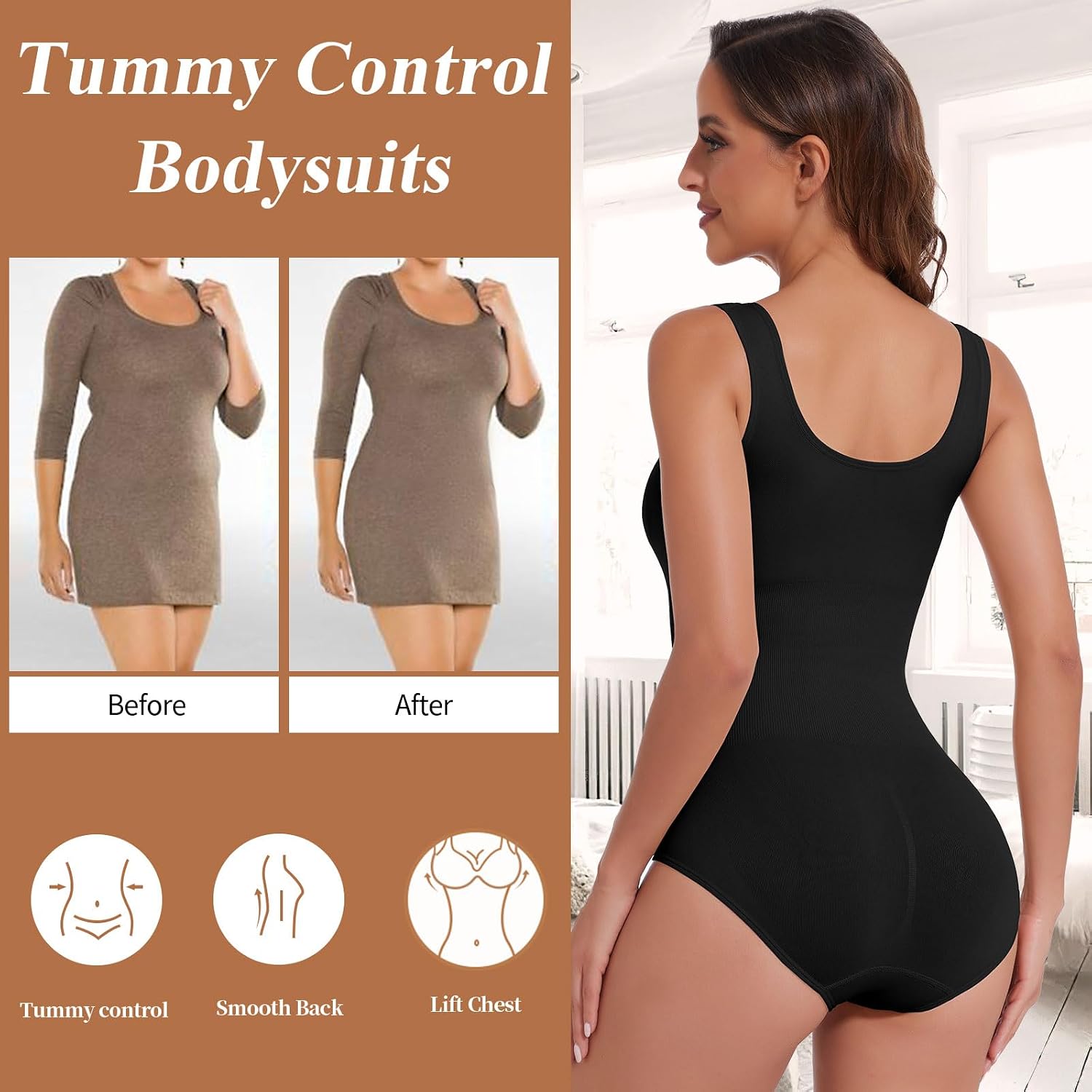 Detalle de Joyshaper Women's Shaping Bodysuits: Shapewear with Tummy Control and Round Neck