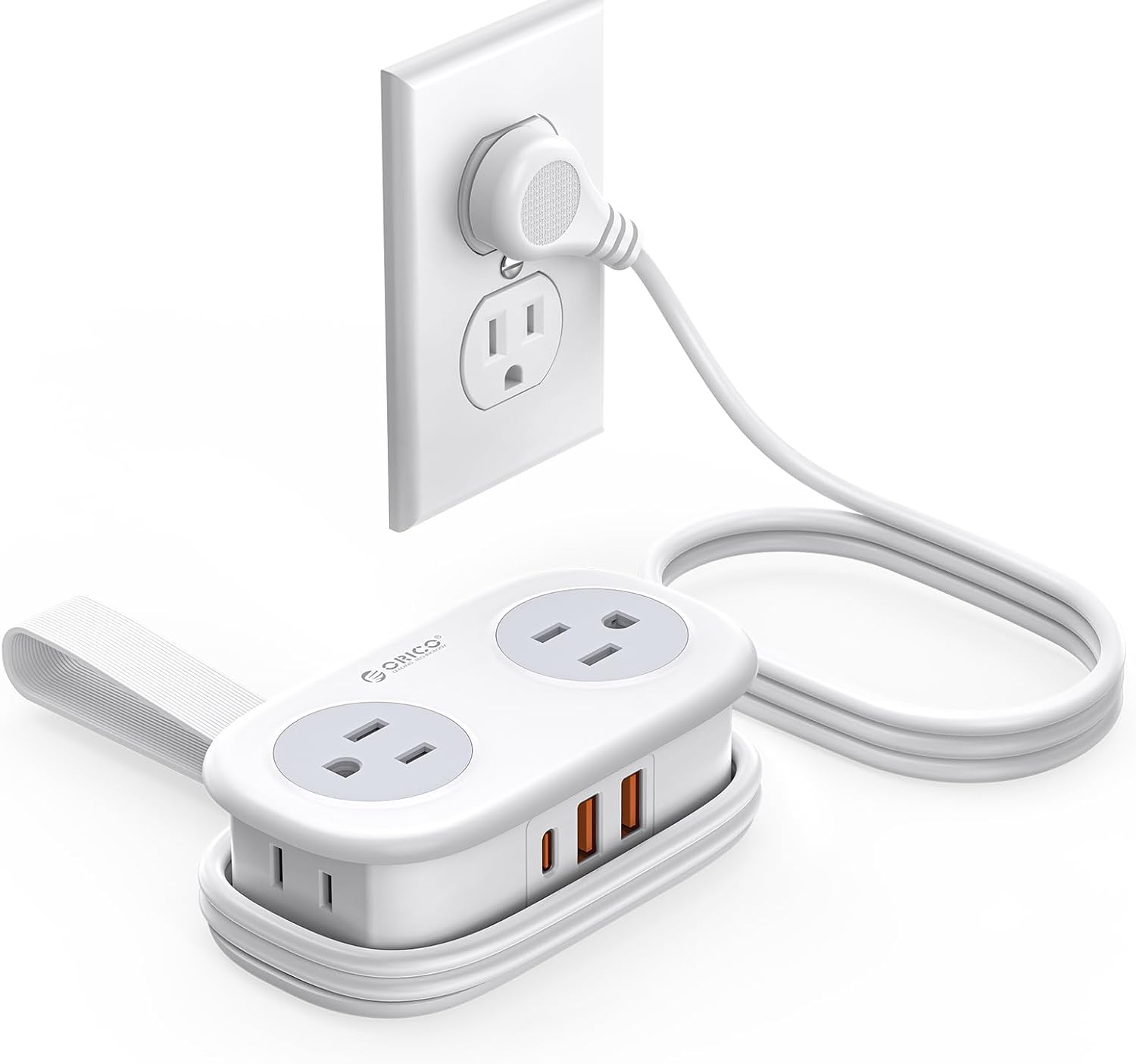 Detalle de ORICO AP3 Travel Power Strip with 4 AC Outlets, 3 USB Ports, and 20W USB-C