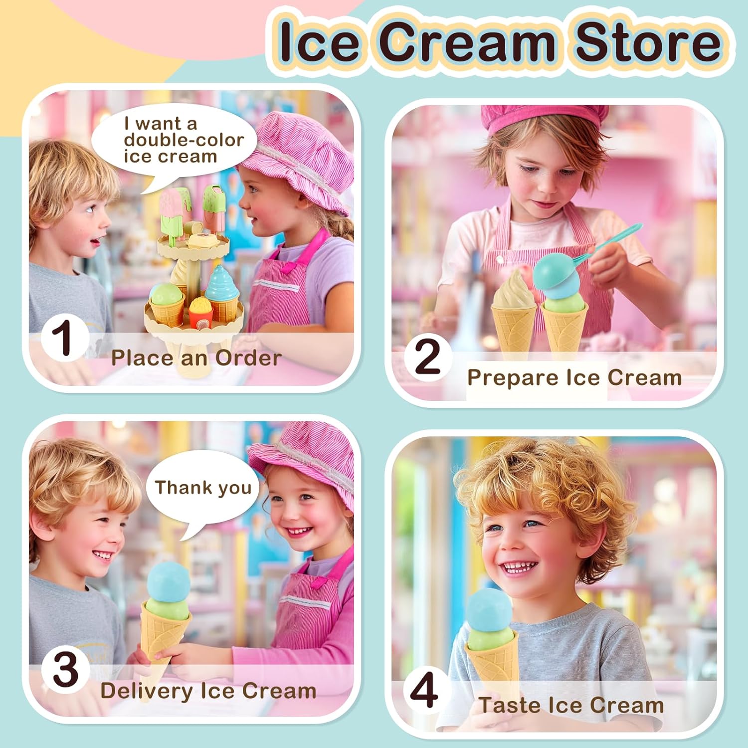 Thumbnail 1 de AOLEVA Eis-Spielzeug für Kinder: Zubehör für Kinder-Eisdiele ab 3 Jahren