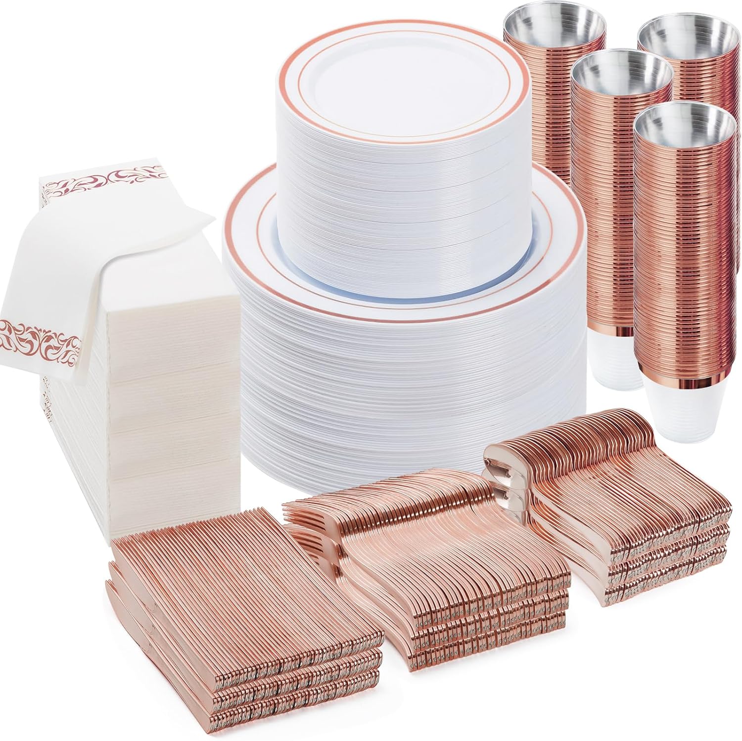 Detalle de BESTVIP 700PCS Rose Gold Disposable Dinnerware Set for 100 Guests 🍽