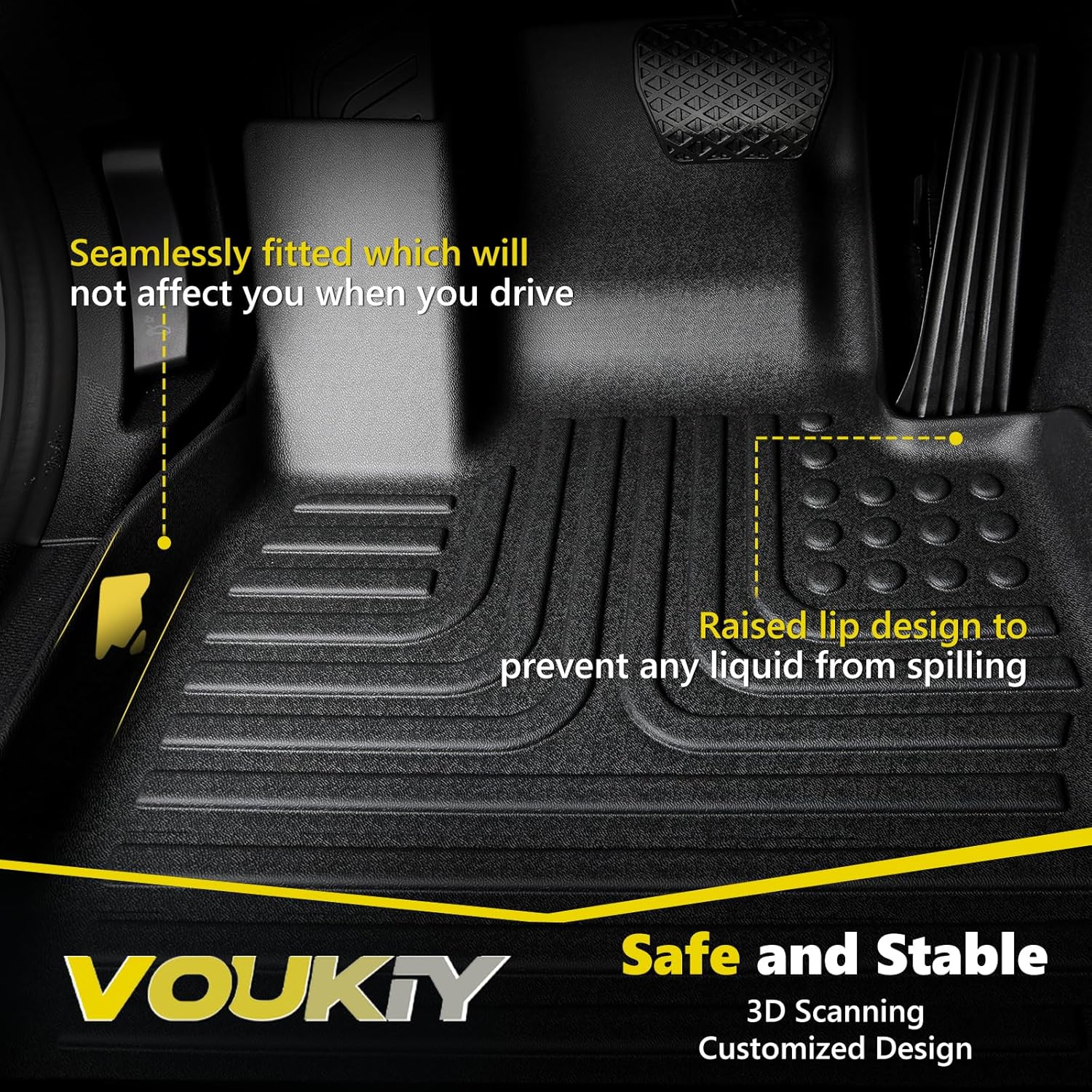 Detalle de VOUKIY All Weather Floor Mats & Cargo Liner for Nissan Leaf (2018–2025) – Custom Fit, Black