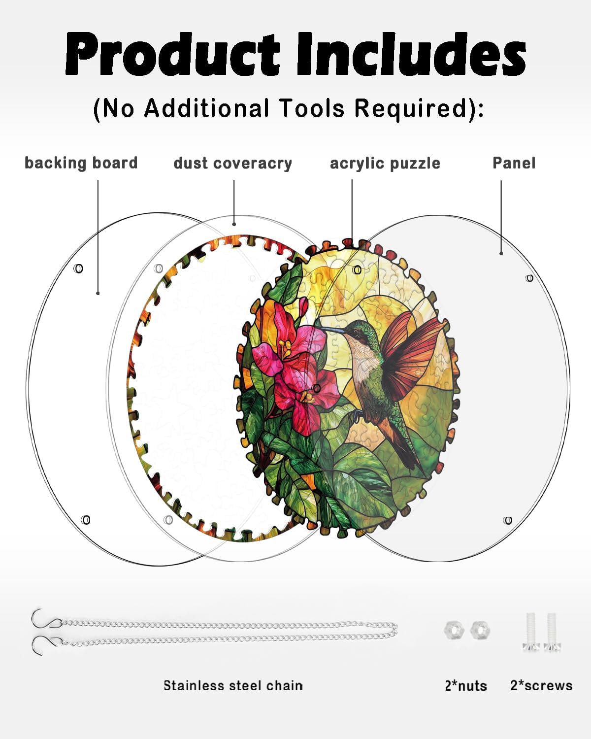 Detalle de HWRHTR 80-Piece Acrylic Hummingbird Suncatcher Puzzle, 12-Inch Floral Design