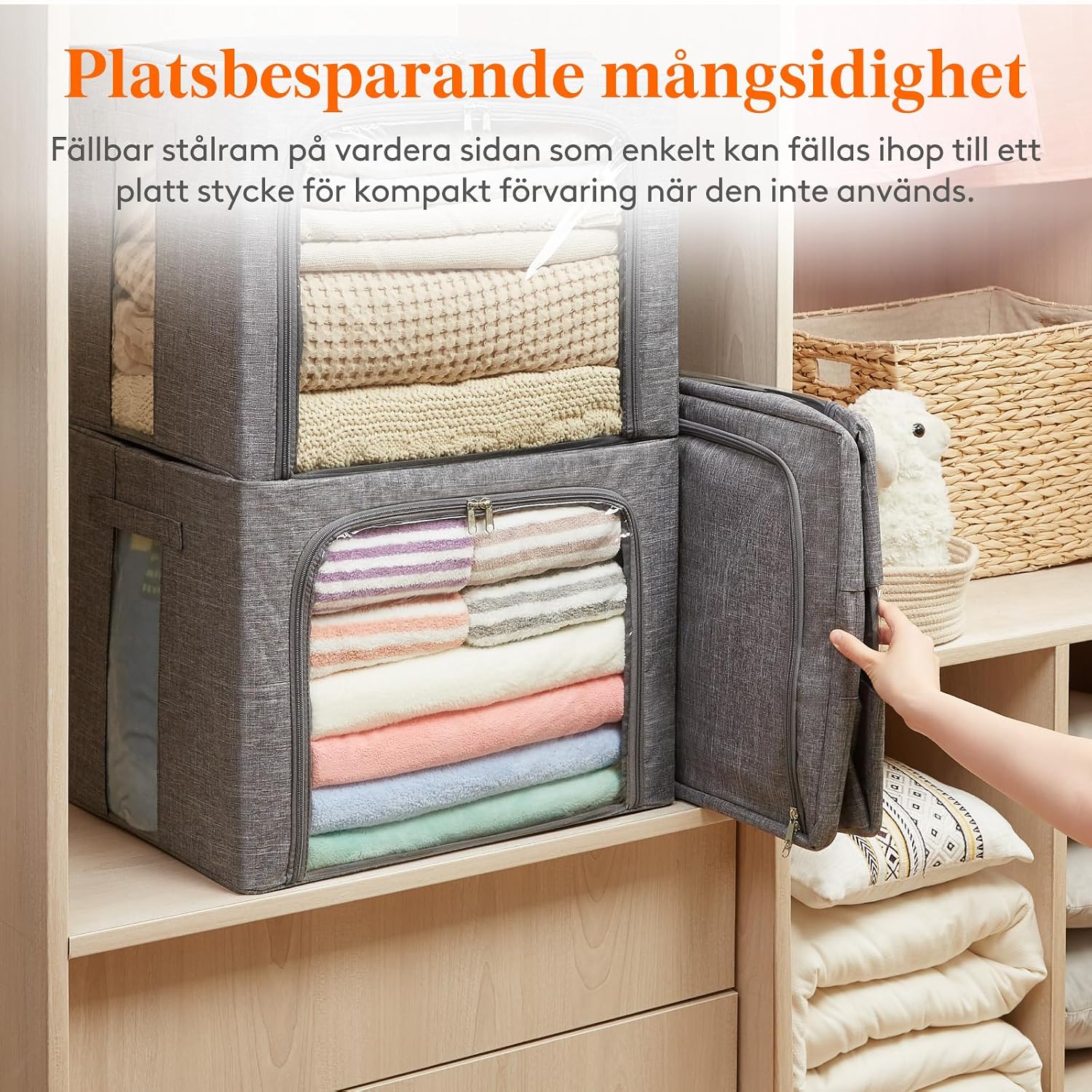 Detalle de Lifewit 23224 klädförvaringslådor med metallram, 75 liter, 3-pack