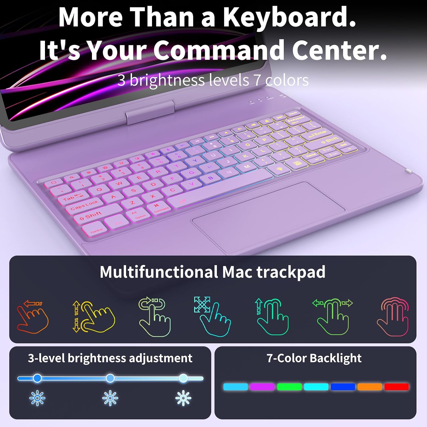 Detalle 2 de Keyboard Case for iPad Air 13-inch with Multi-Touch Trackpad (M4/M3/M2) and Pencil Holder — 360° Protection (Purple)
