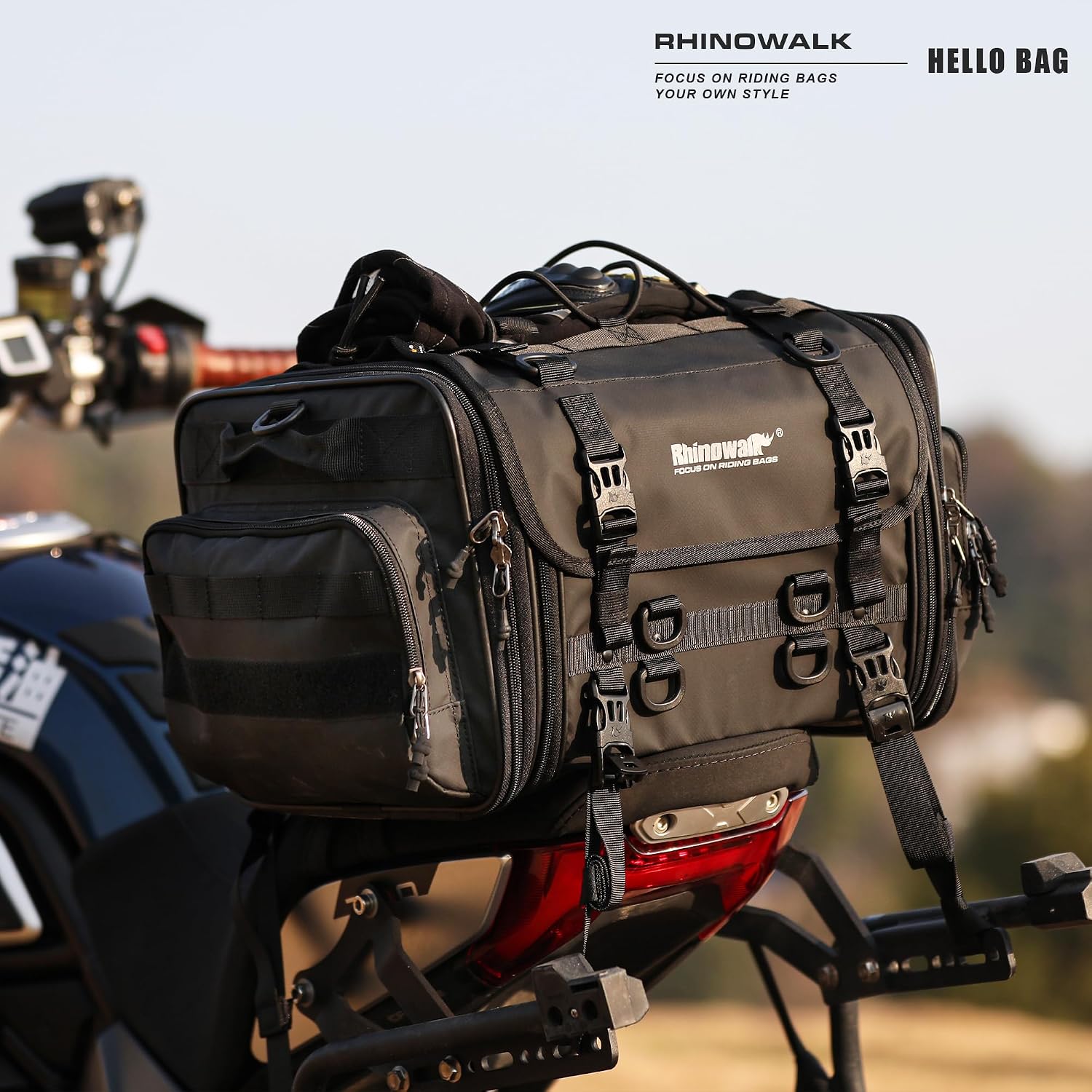 Thumbnail 6 de Rhinowalk Expandable Motorcycle Tail Bag 45L 🏍