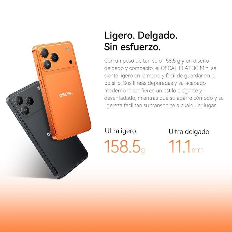 Detalle de OSCAL Flat 3C Mini 4G 3GB 32GB Negro, 5": compacto y fiable para uso diario