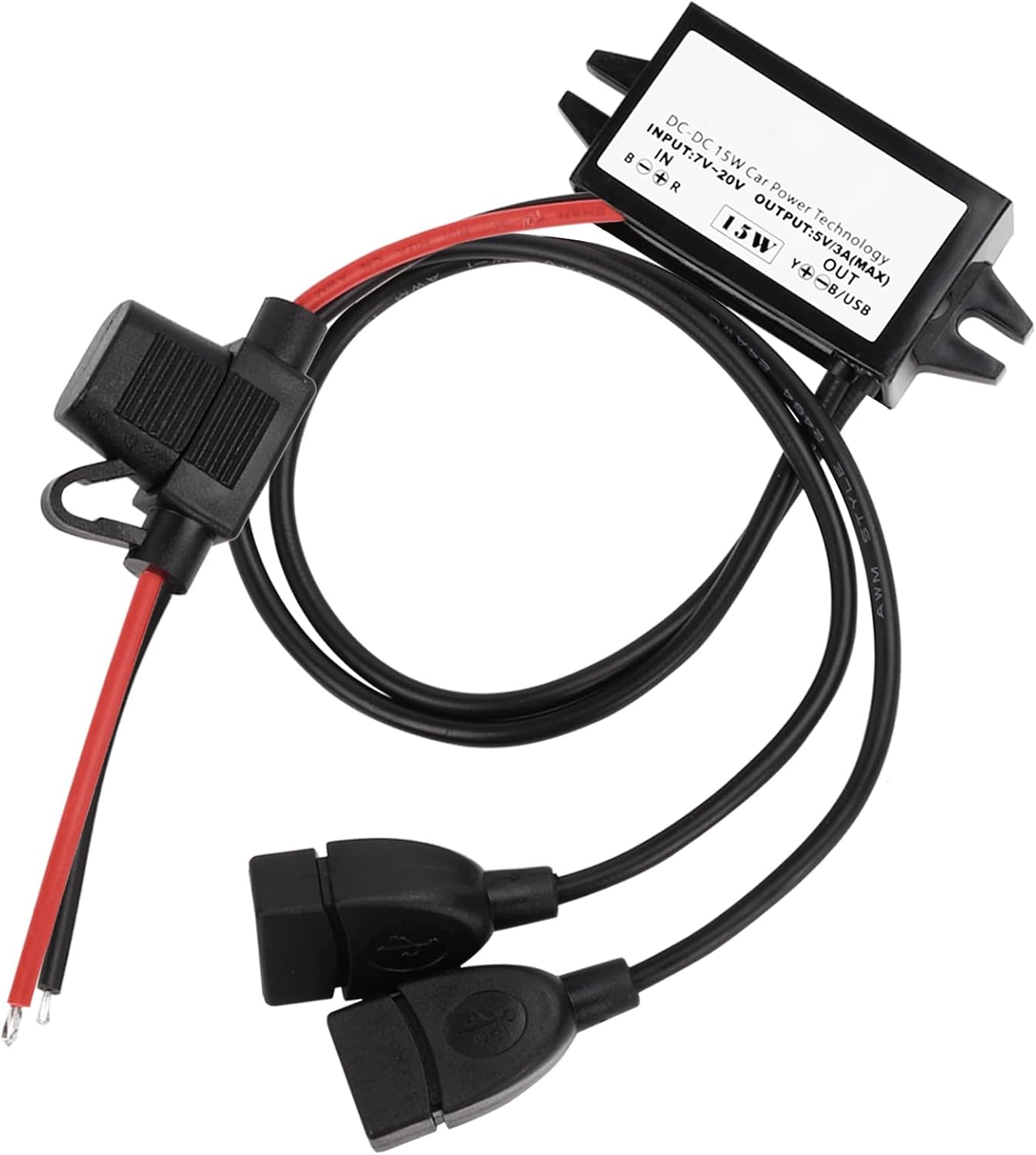 Detalle de Heemol DualUSB 12 V till USB-adapter med dubbla portar, säkring och 15 W